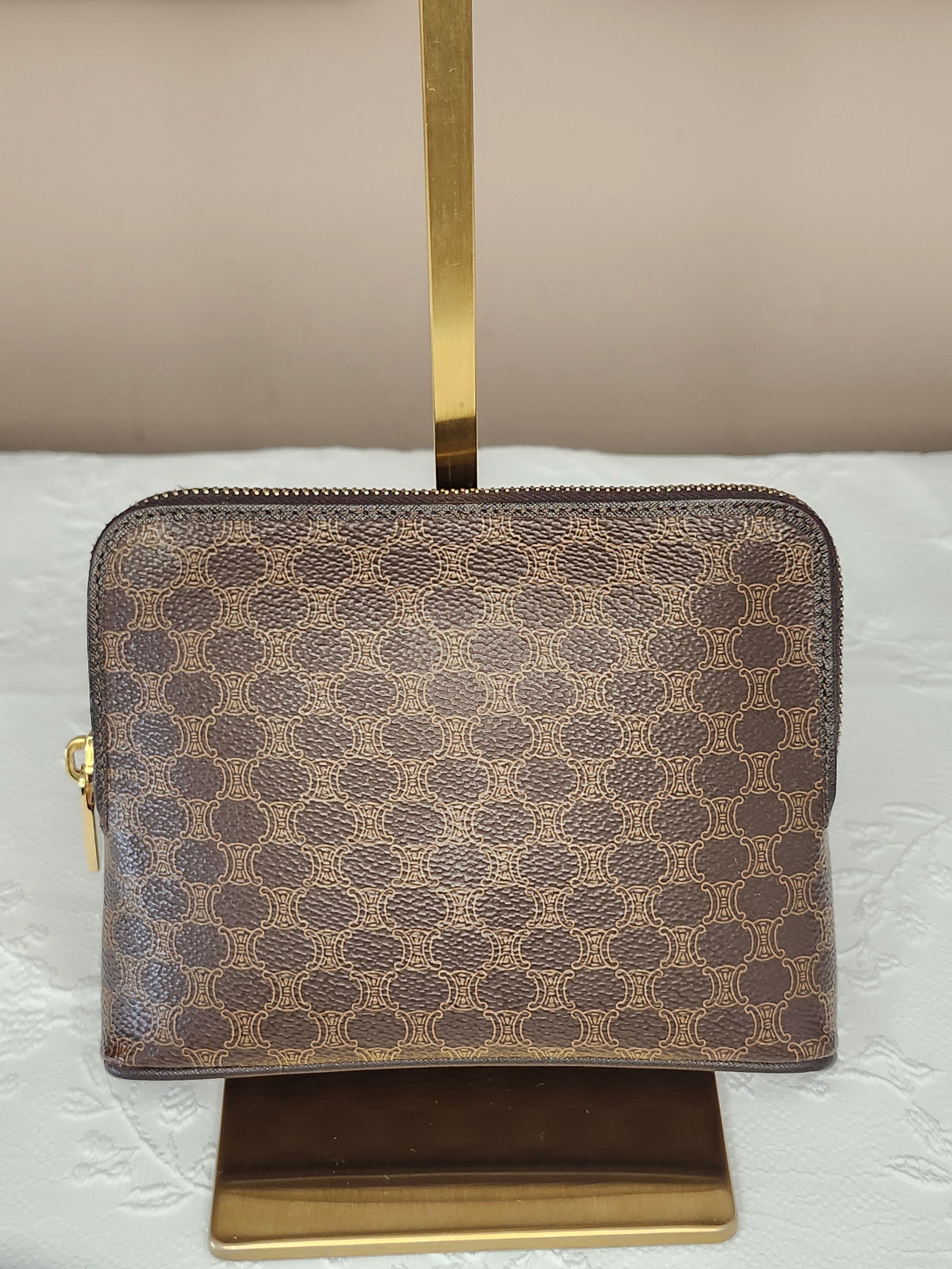 Celine Macadam Clutch Cosmetic Patterned Pouch With Gold Hardware