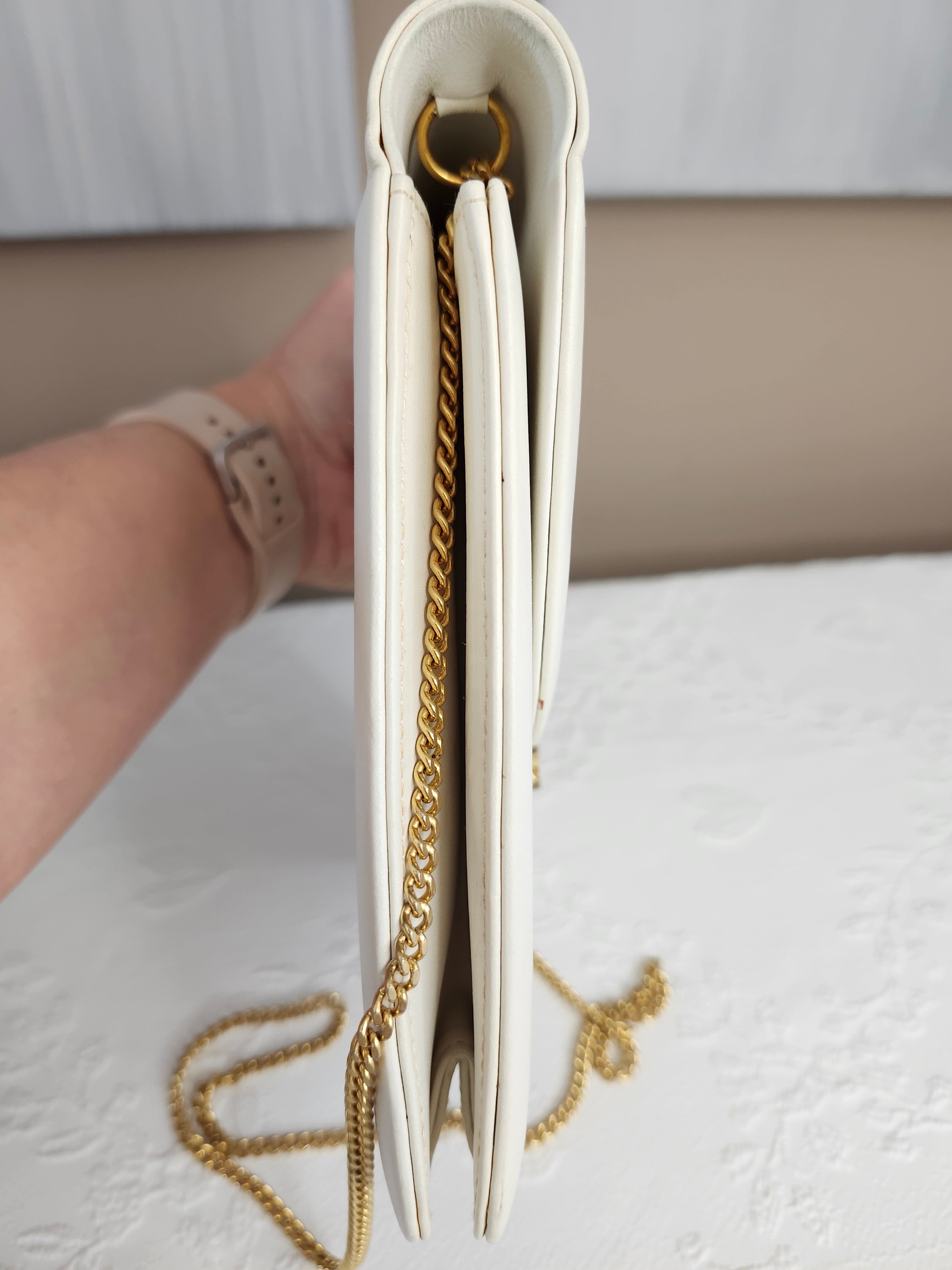 Christian Dior Calfskin White Leather Crossbody Chain Bag with Gold CD Clasp