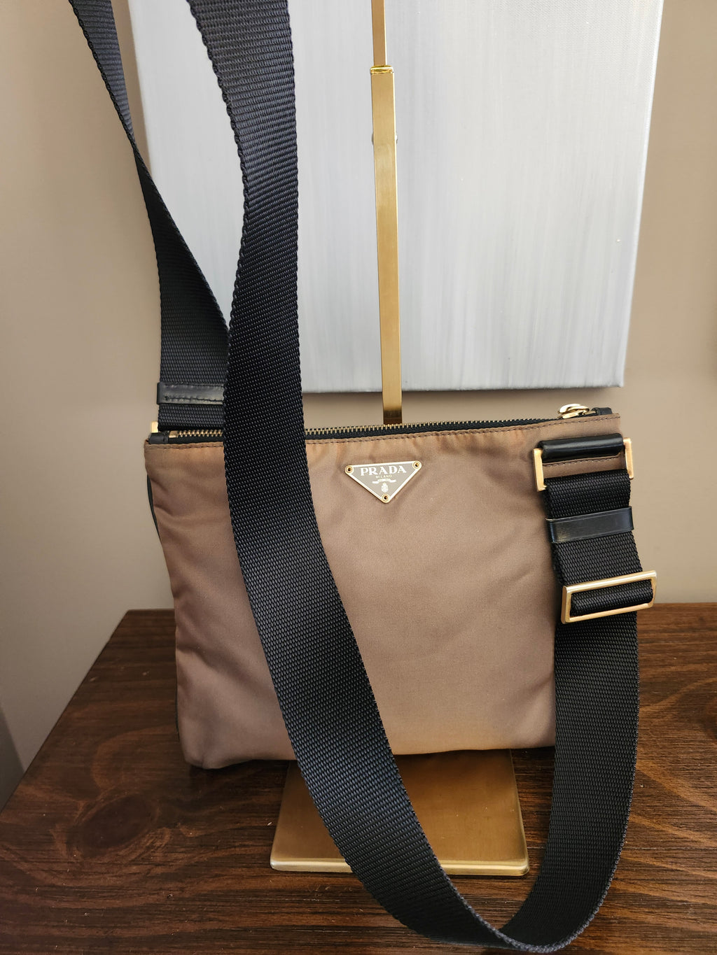 Prada Tessuto Brown Nylon Triangle Logo Shoulder Bag