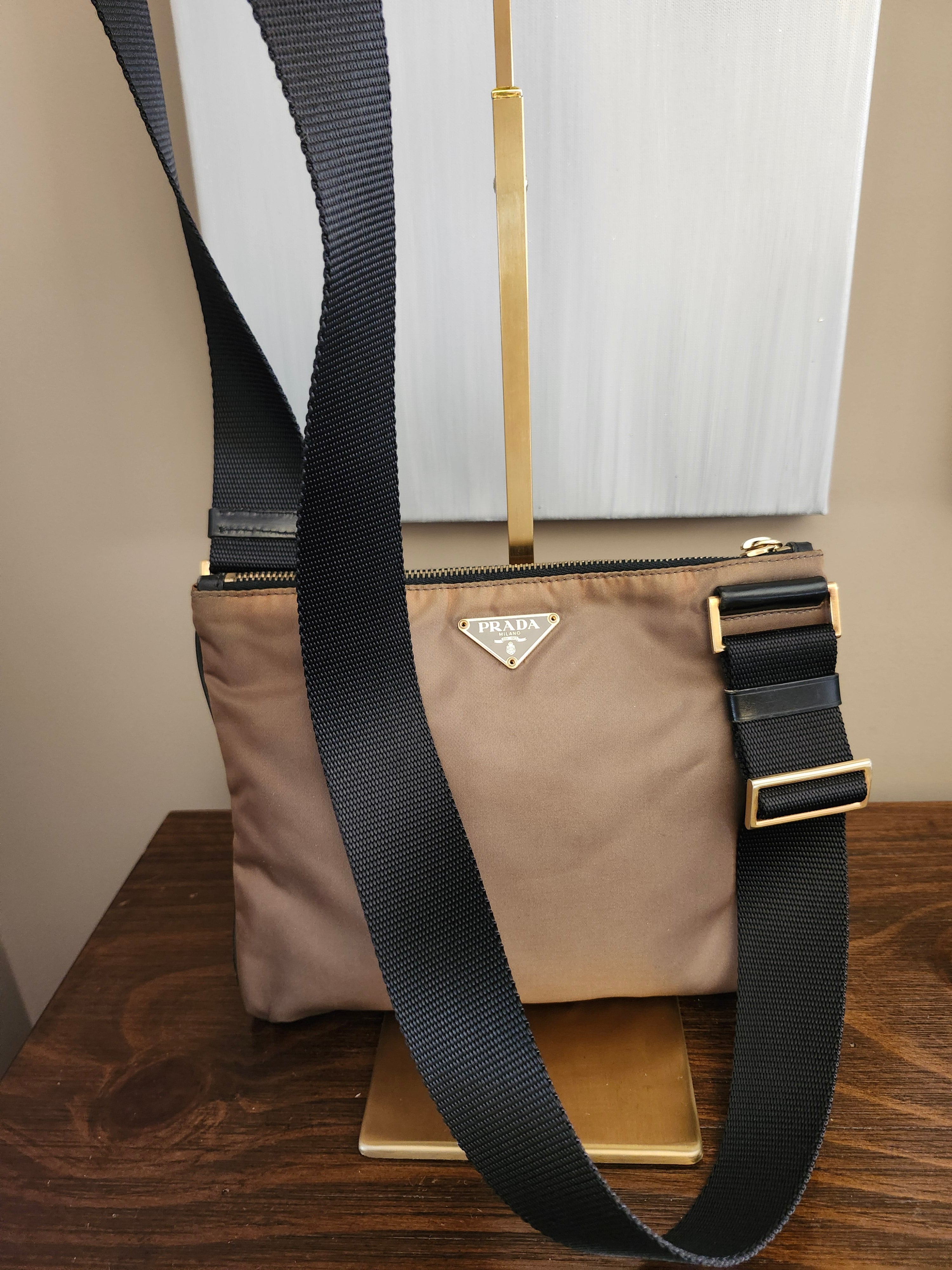 Prada Tessuto Brown Nylon Triangle Logo Shoulder Bag