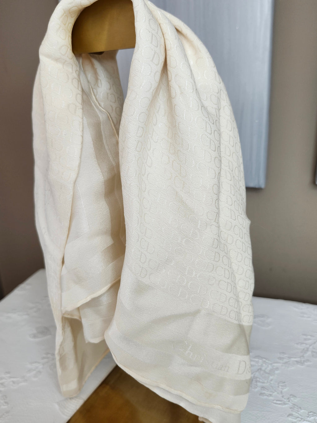 Christian Dior Silk Trotter Print Scarf in Cream