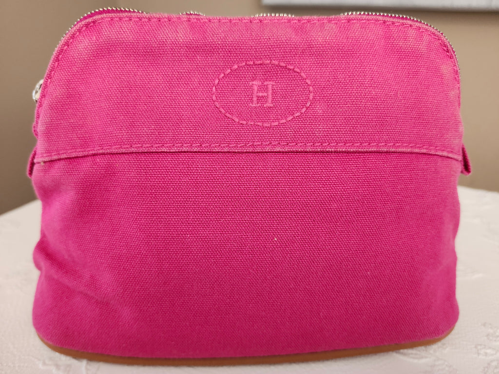 Hermès Toile Mini Bolide Trousse de Voyage Travel Cosmetic Bag in Pink