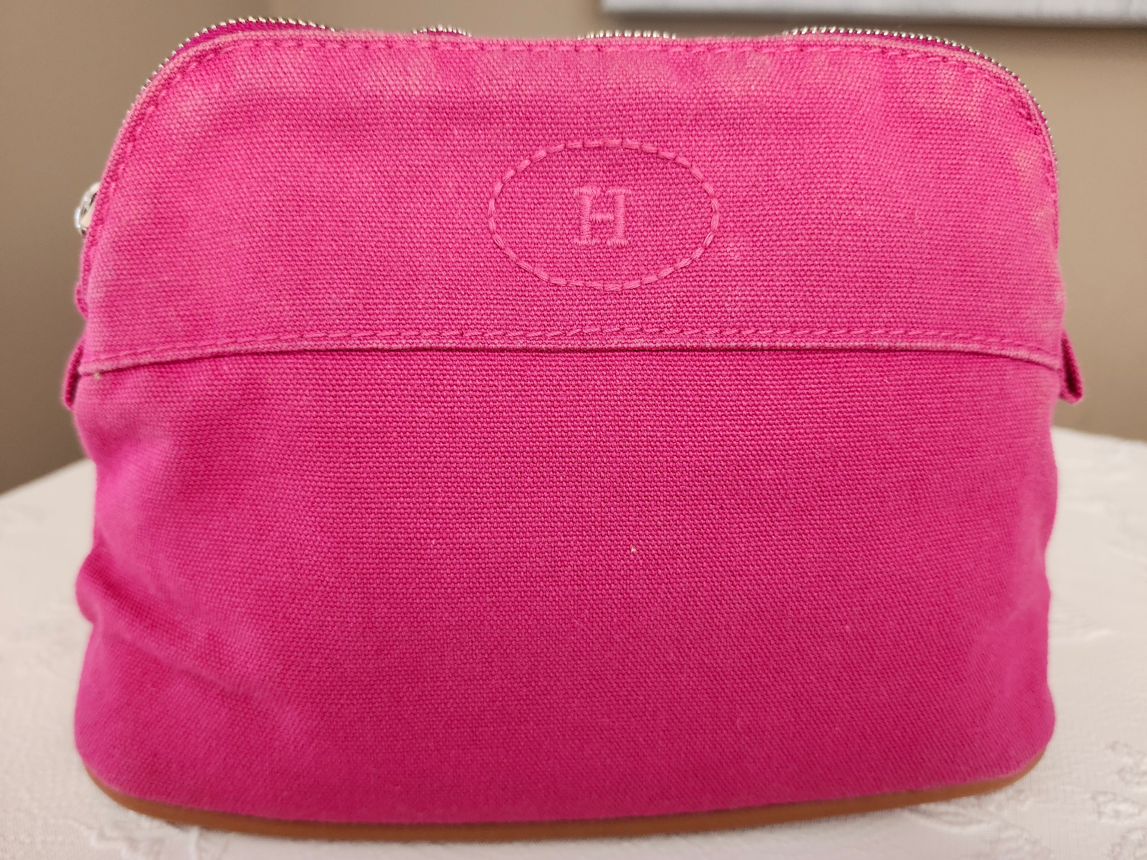 Hermès Toile Mini Bolide Trousse de Voyage Travel Cosmetic Bag in Pink