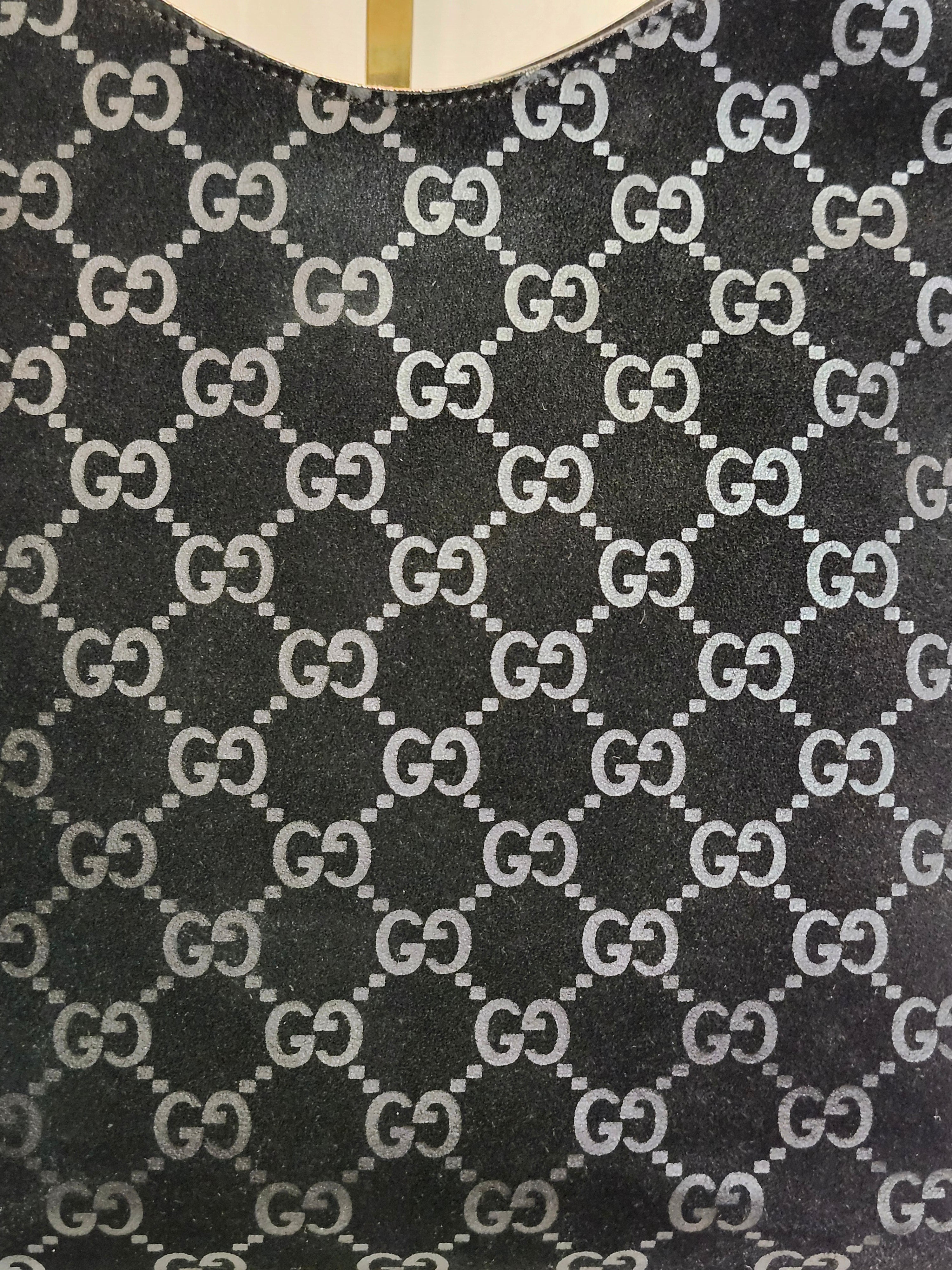 Gucci Black GG Monogram Suede Bamboo Top Handle