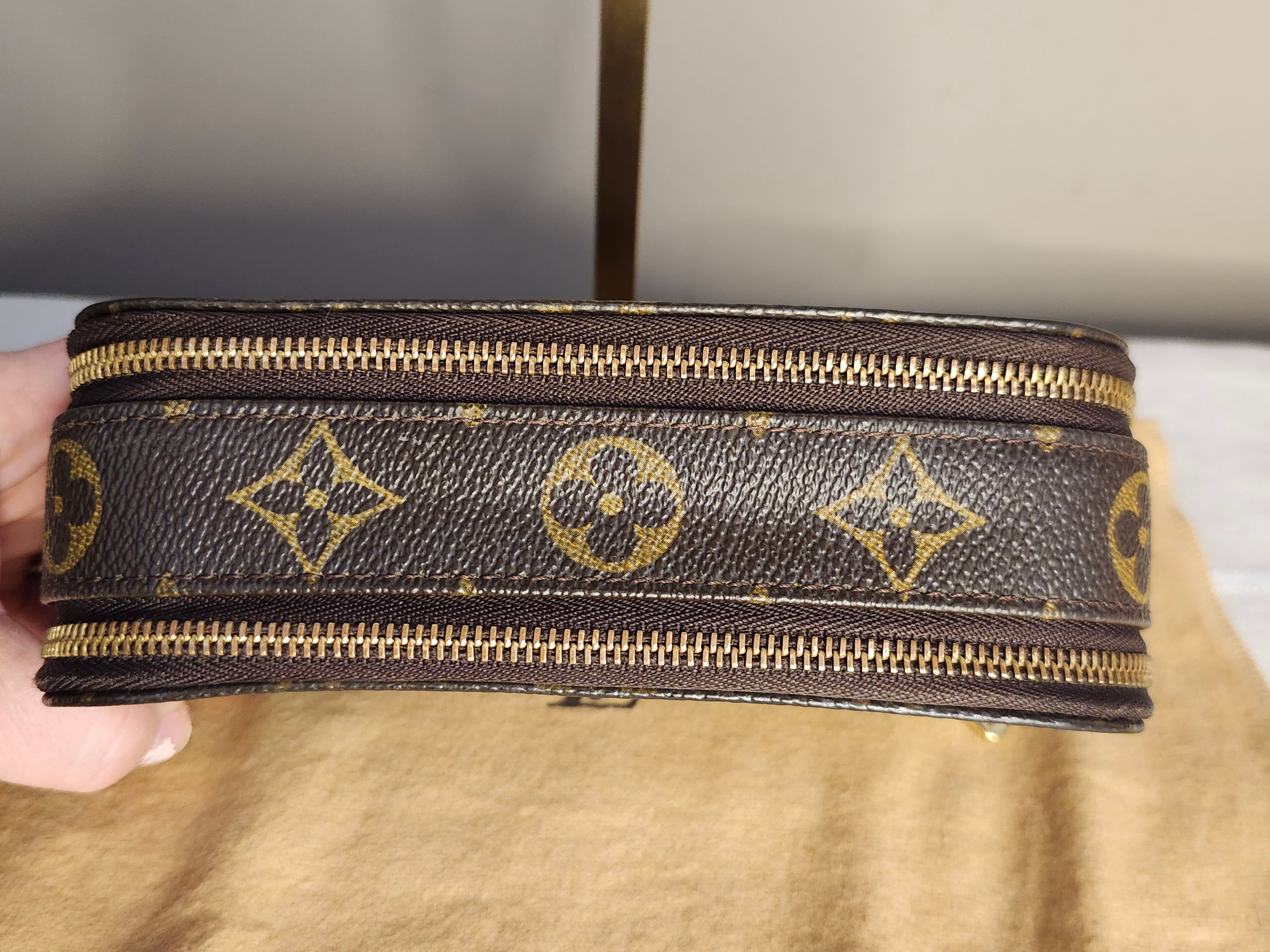 Louis Vuitton Monogram Trousse Blush Cosmetic Pouch In Brown And Tan