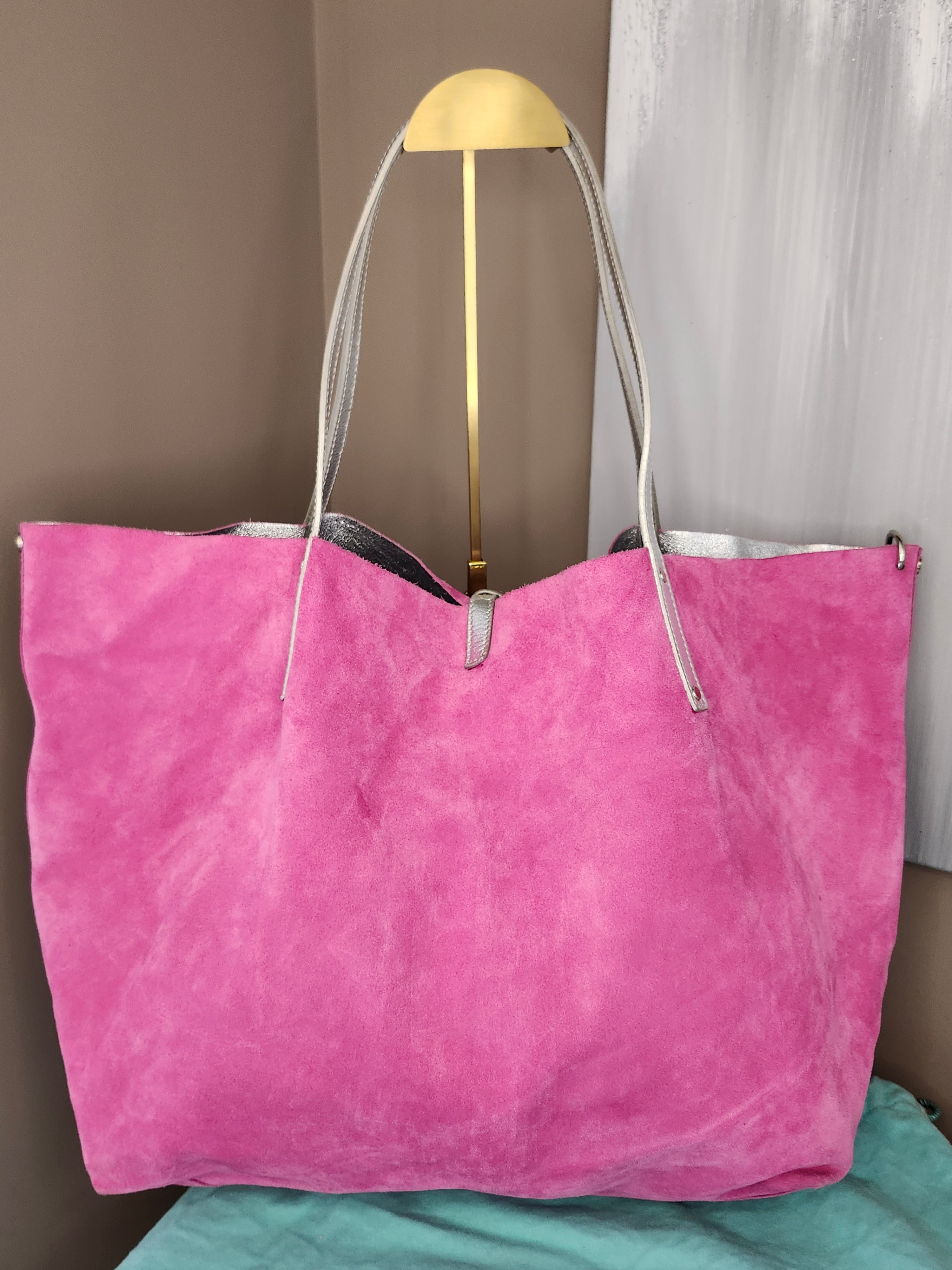 Tiffany & Co. Reversible Tote Bag in Pink Suede and Silver