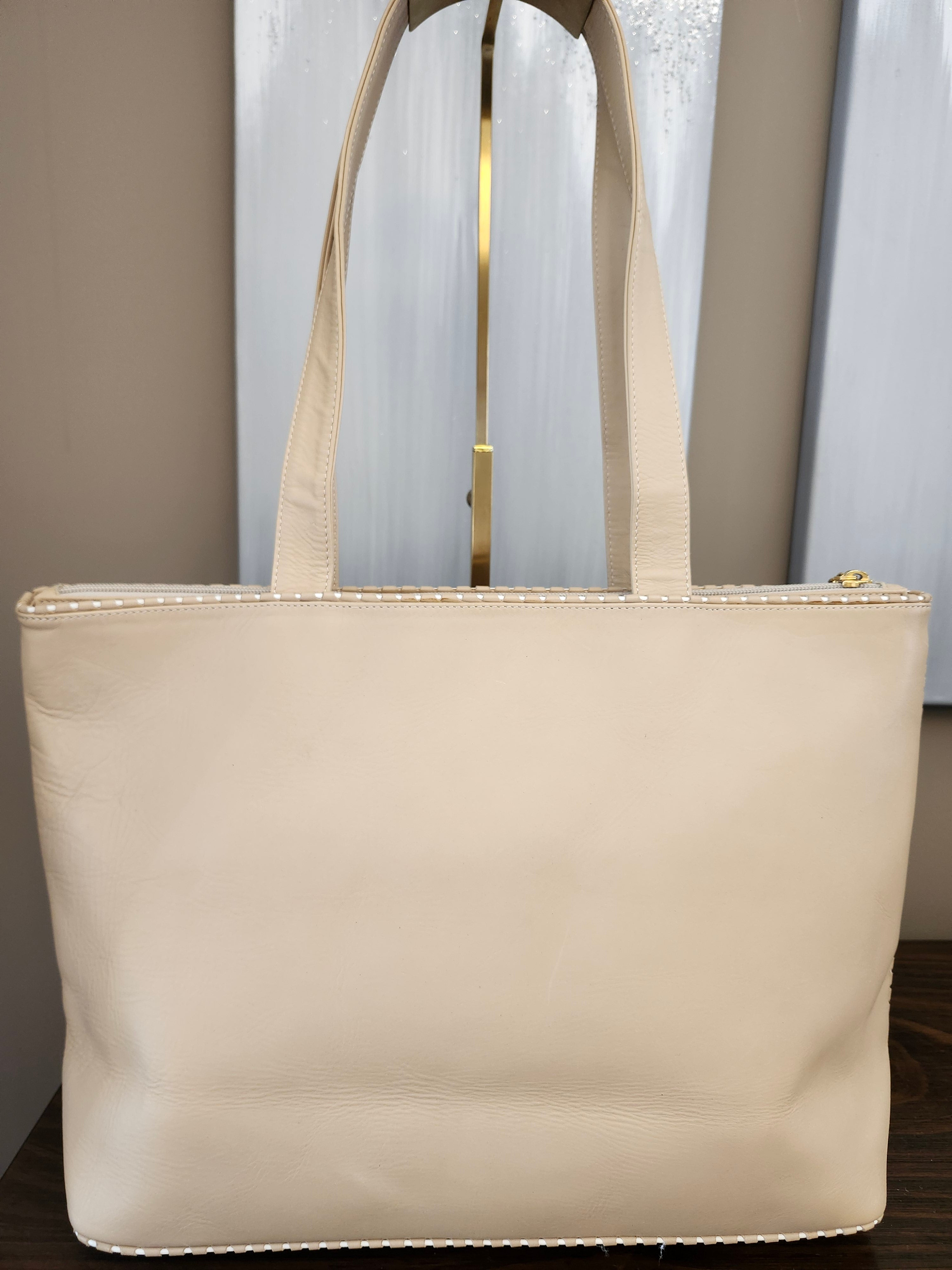 Valentino Garavani Calfskin Leather Tote in Beige