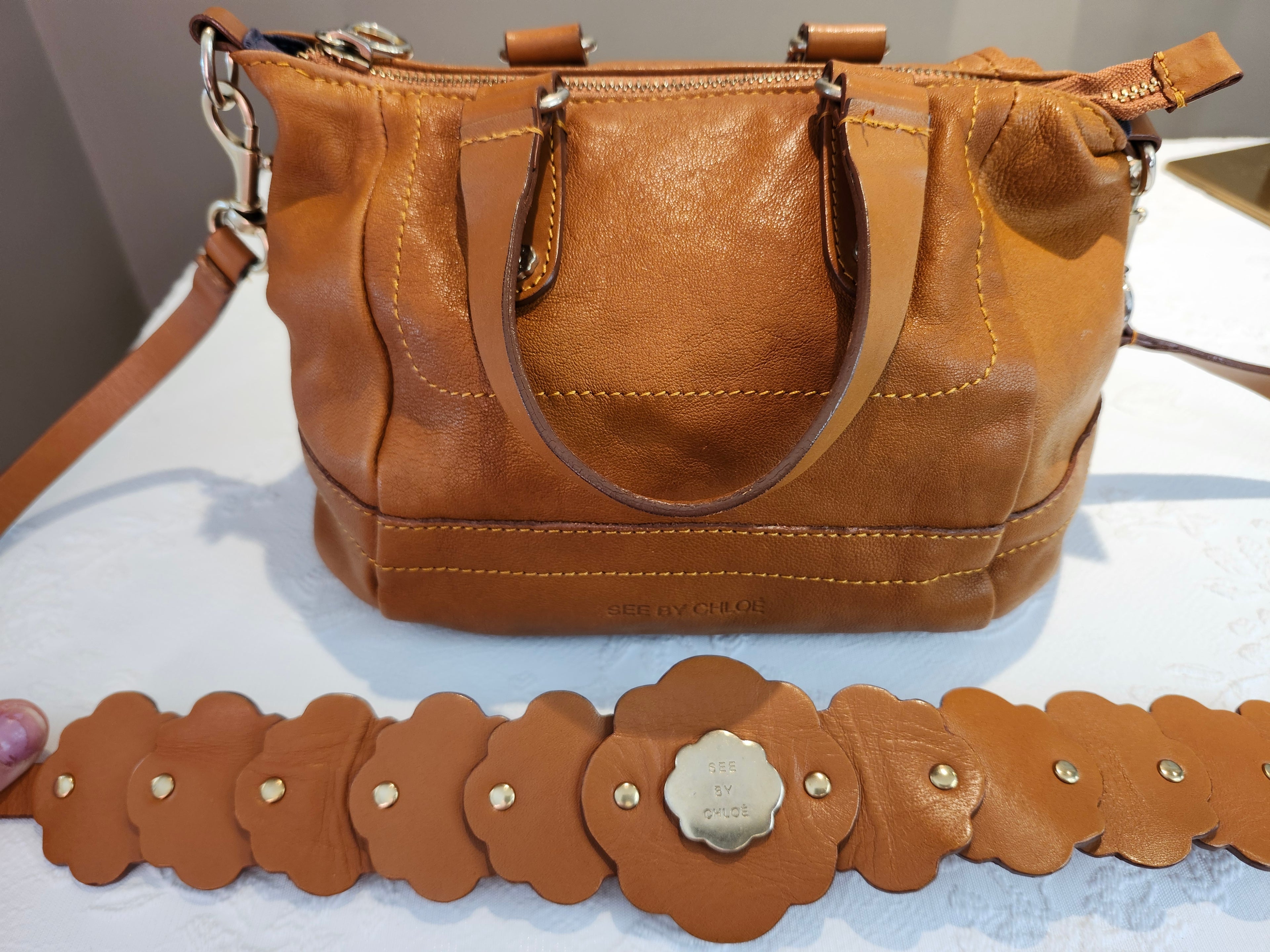 See by Chloe Tan Leather 2 Way Convertible Leather Hand and Crossbody Bag