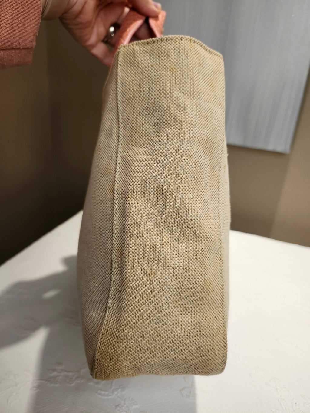 Prada Canvas Beige and Coral Small Tote Bag
