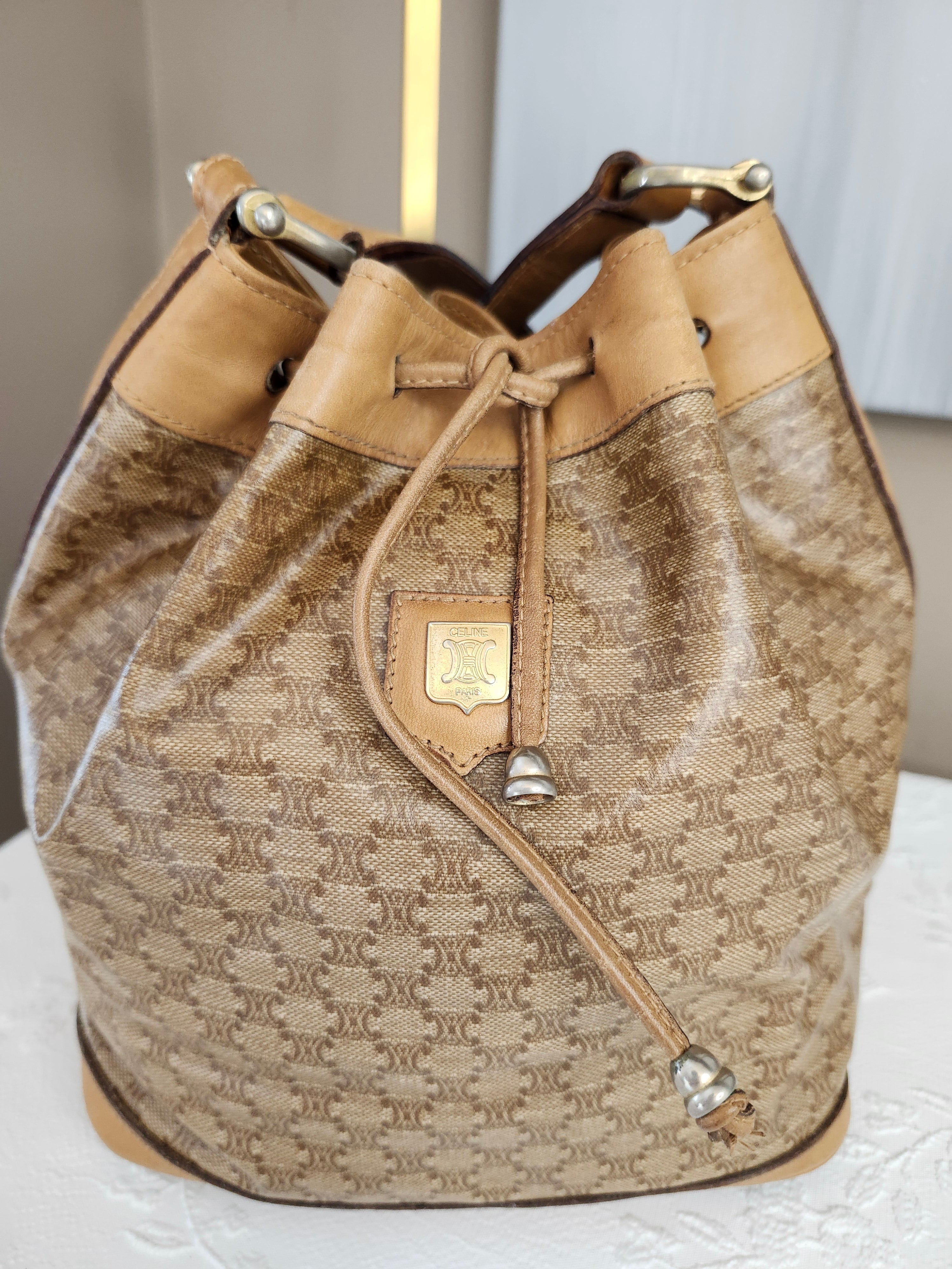 Celine Macadam Vintage Bucket Bag in Beige
