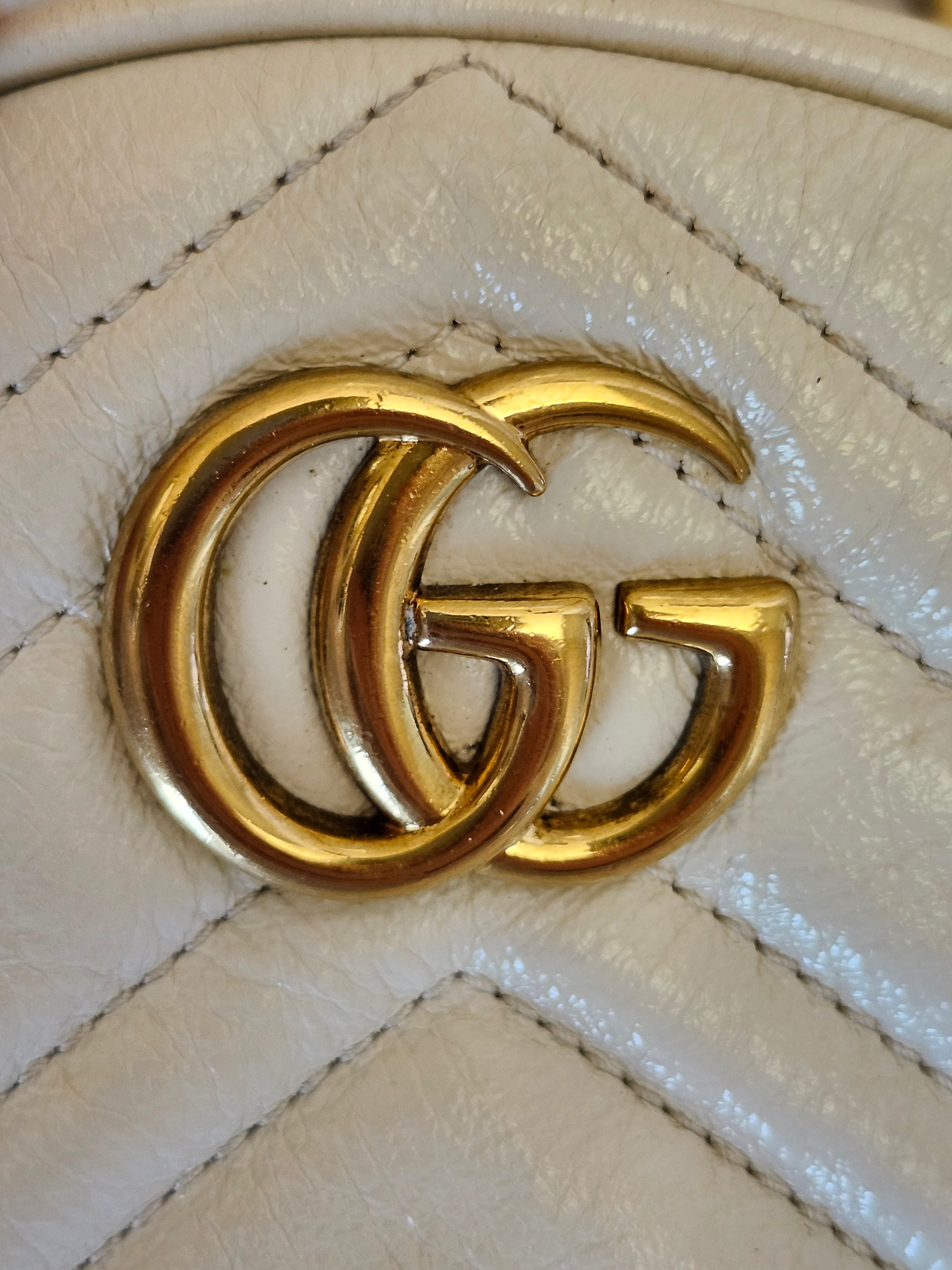 Gucci White GG Marmont Matelasse Leather Mini Round Shoulder Bag