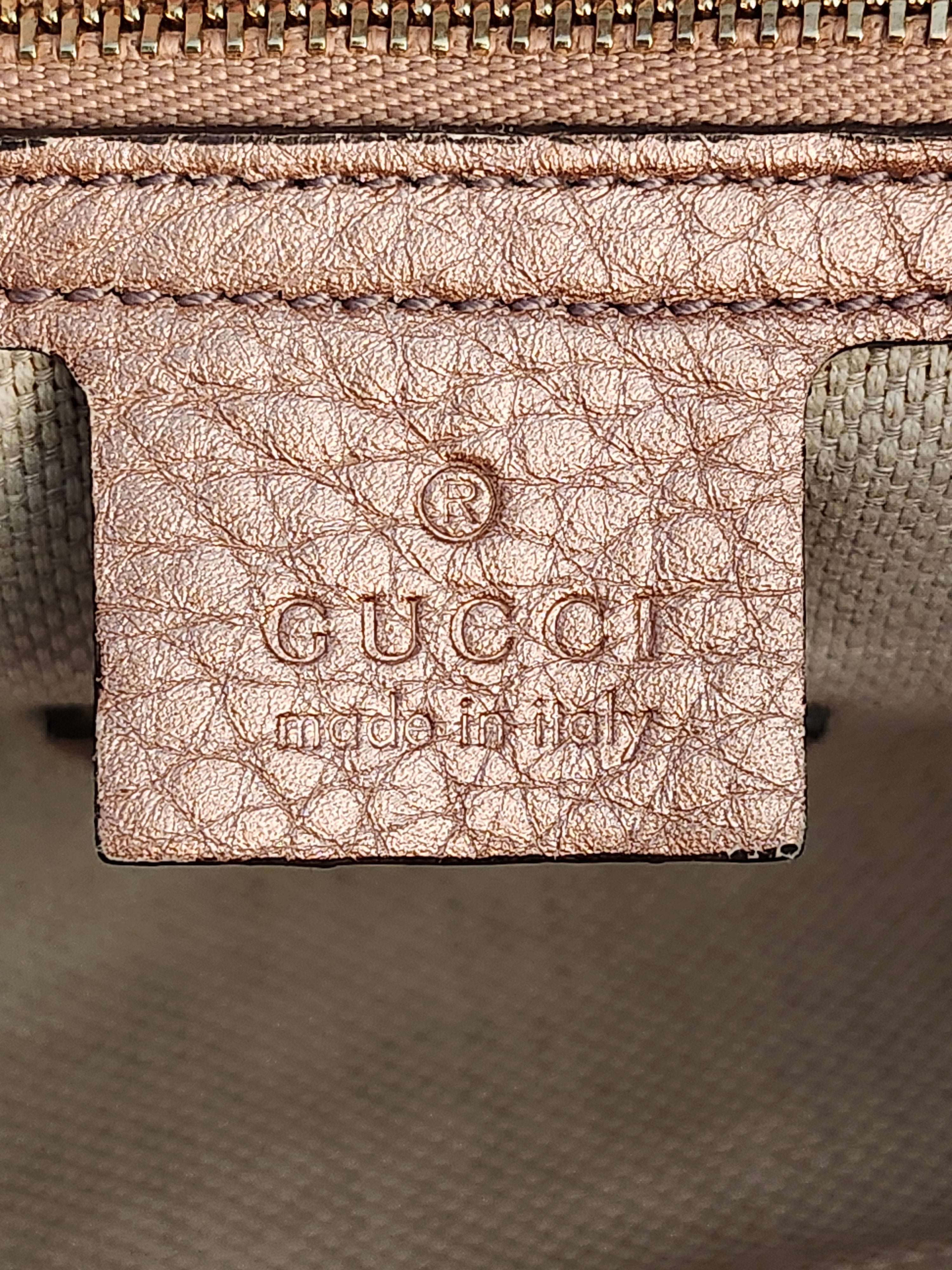 Gucci Soho Chain Shoulder Bag in Metallic Pink Pebbled Leather