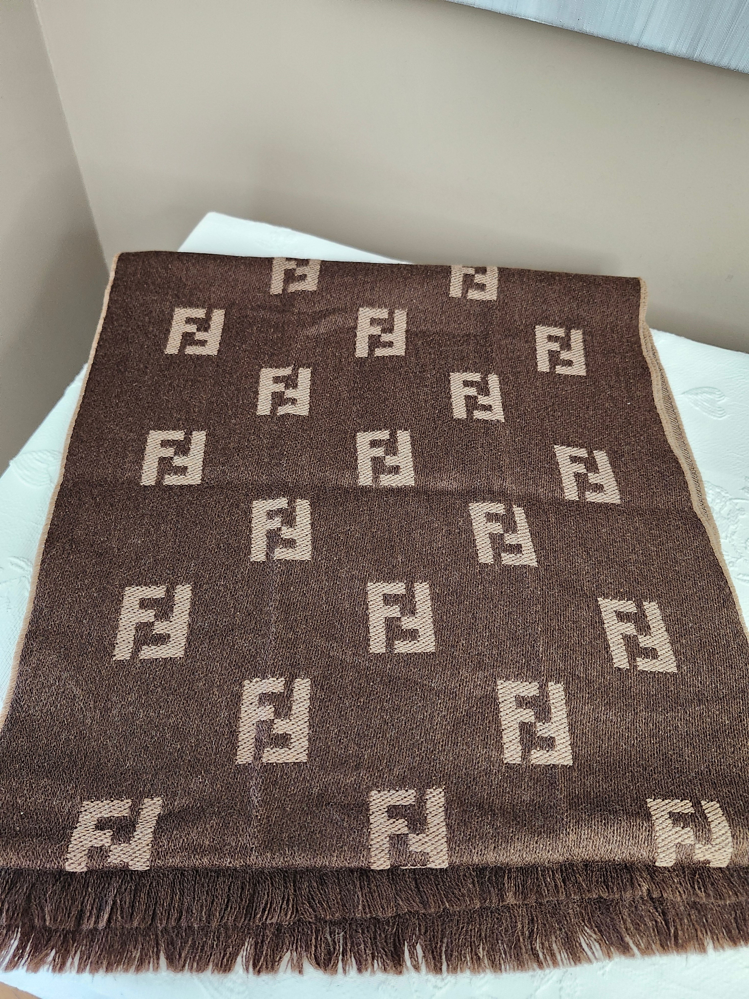 Fendi FF Zucca Brown and Tan Wool Scarf