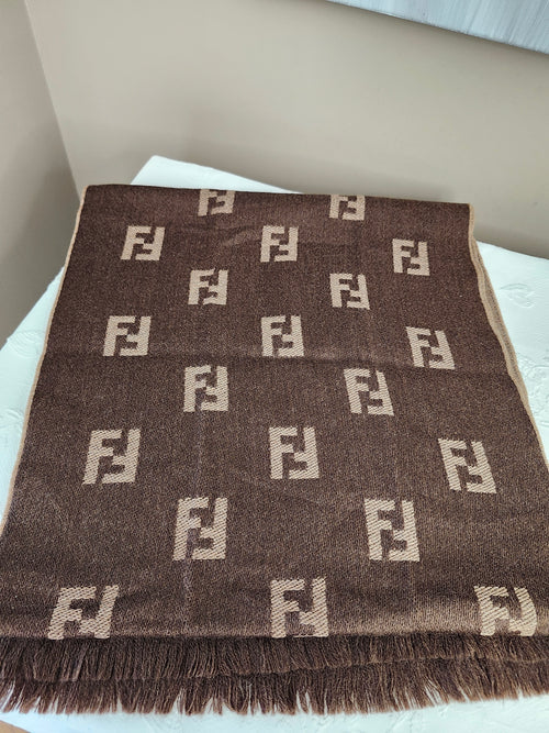 Fendi FF Zucca Brown and Tan Wool Scarf