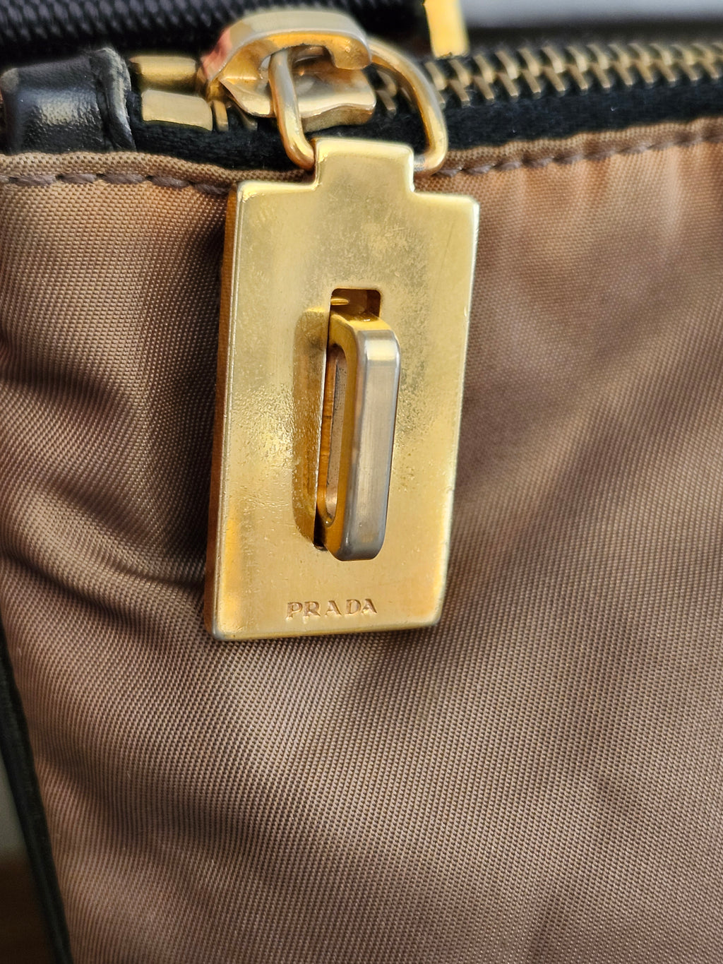 Prada Tessuto Brown Nylon Triangle Logo Shoulder Bag