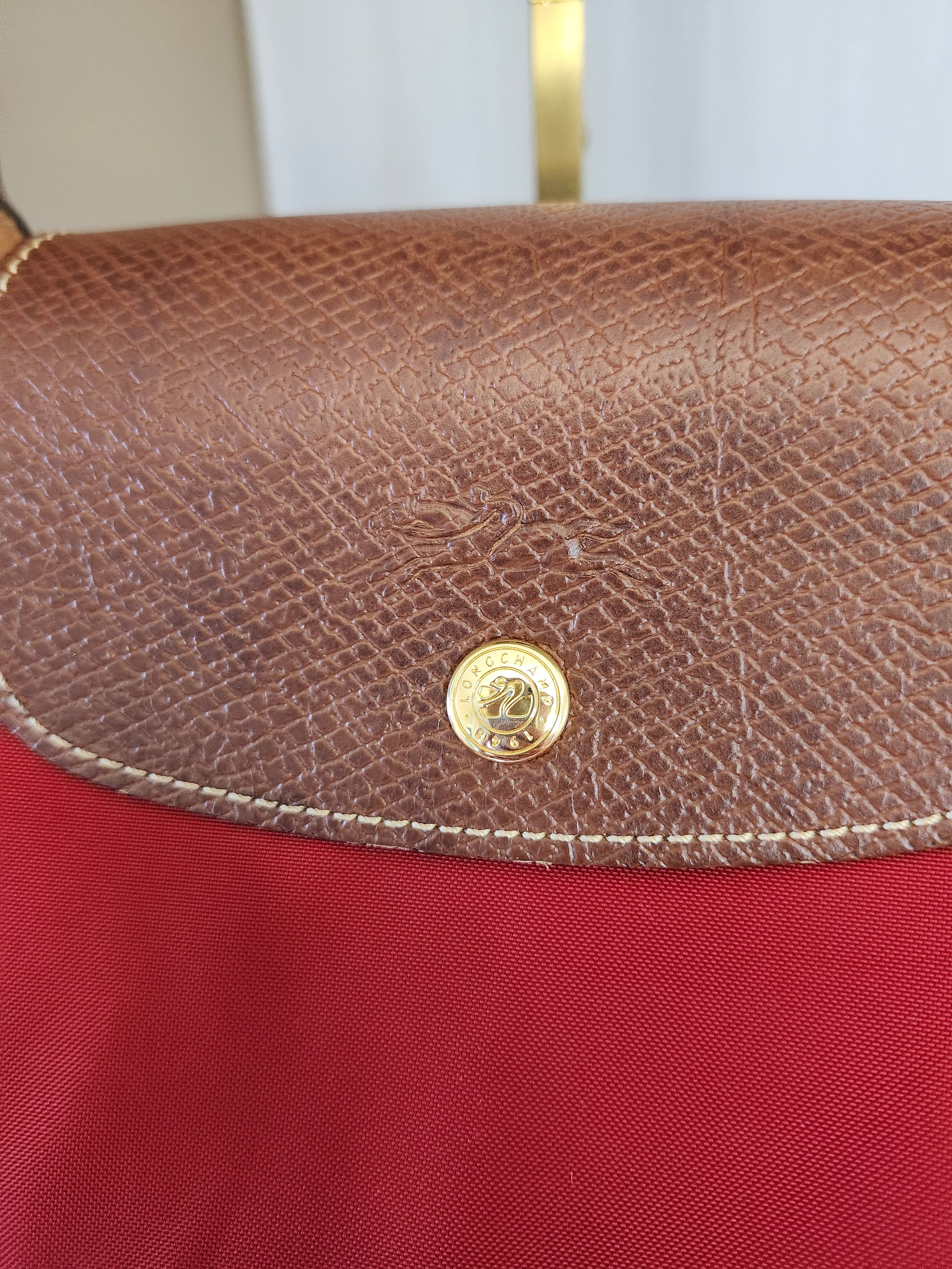 Longchamp Le Pliage "Shopping" Red Nylon and Leather Tote Bag
