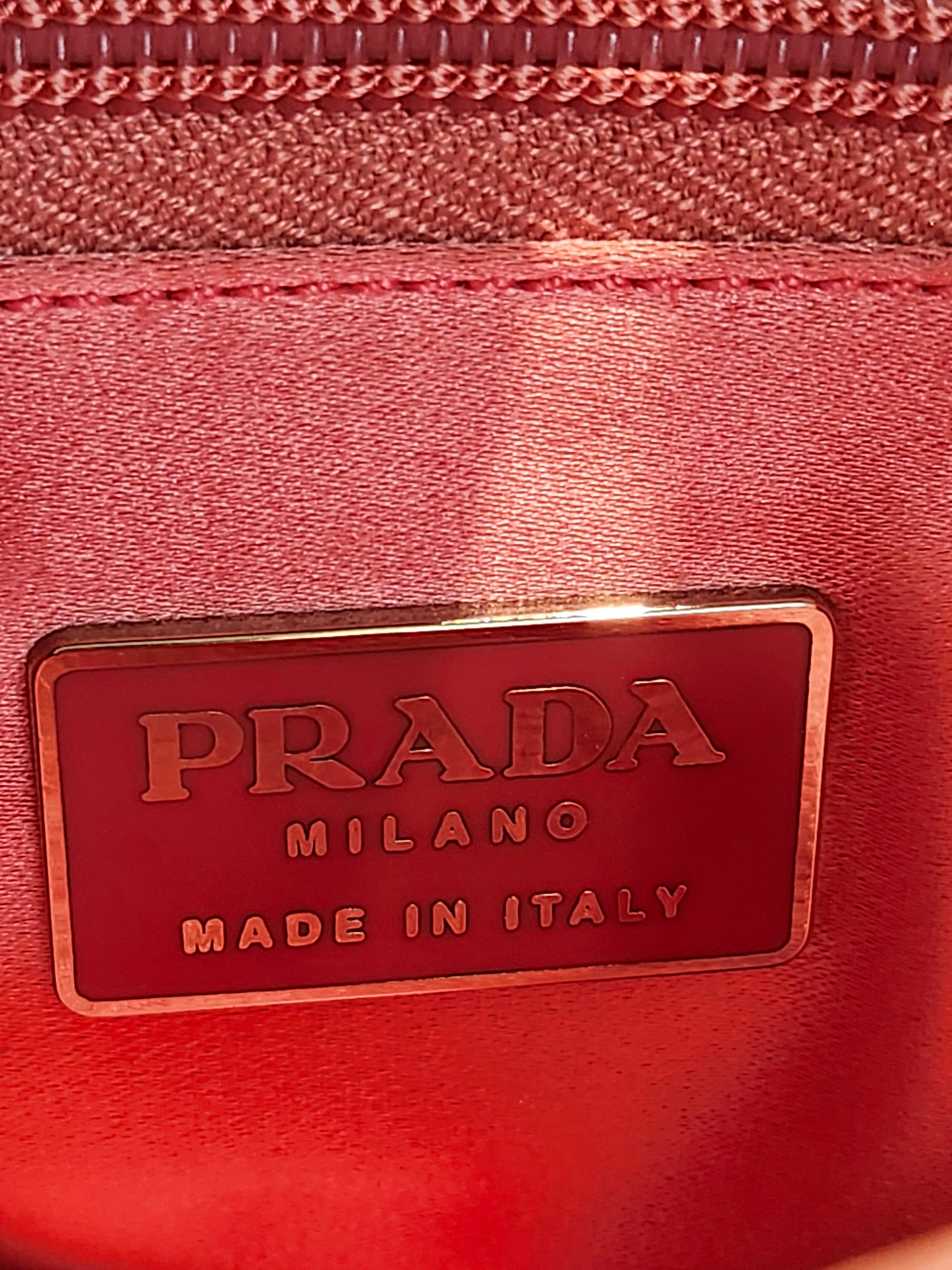 Prada Canvas Beige and Coral Small Tote Bag