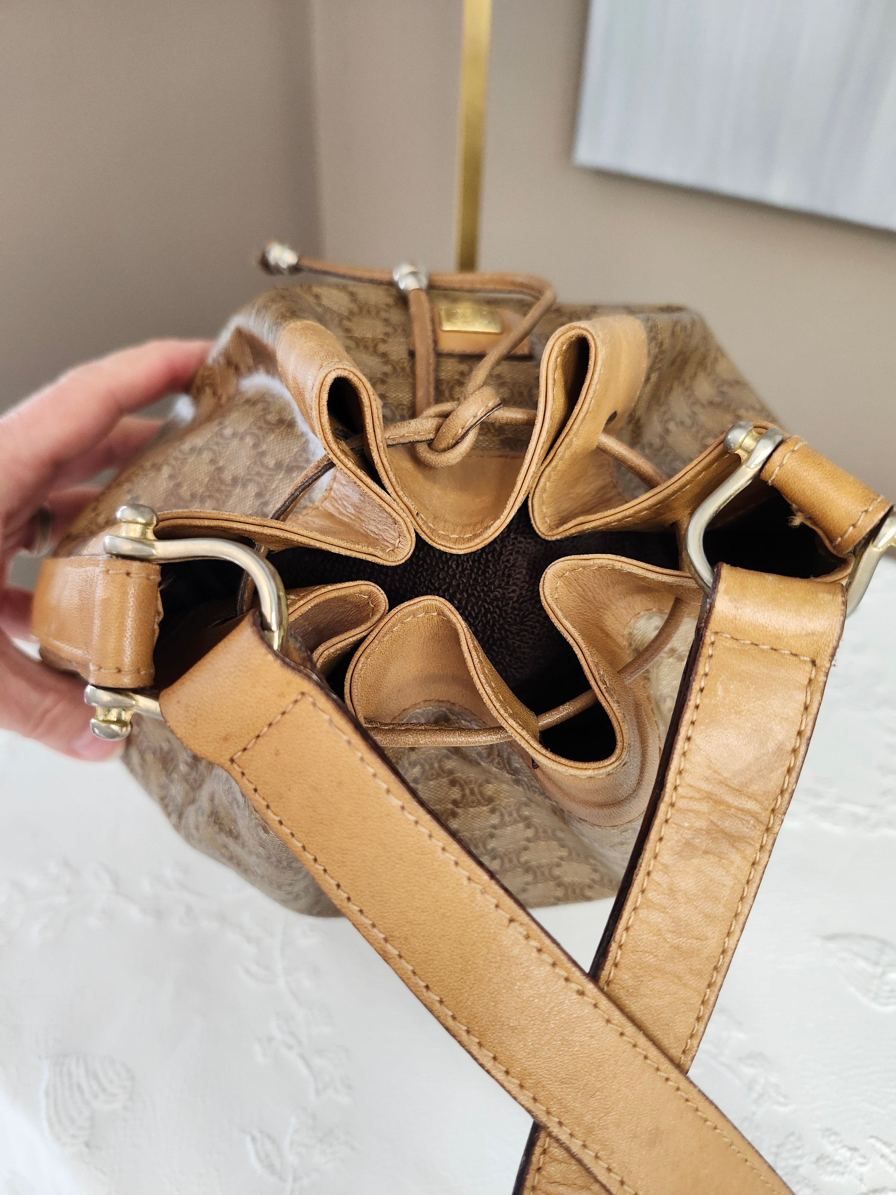 Celine Macadam Vintage Bucket Bag in Beige