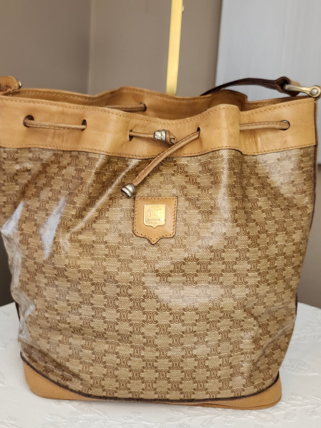 Celine Macadam Vintage Bucket Bag in Beige