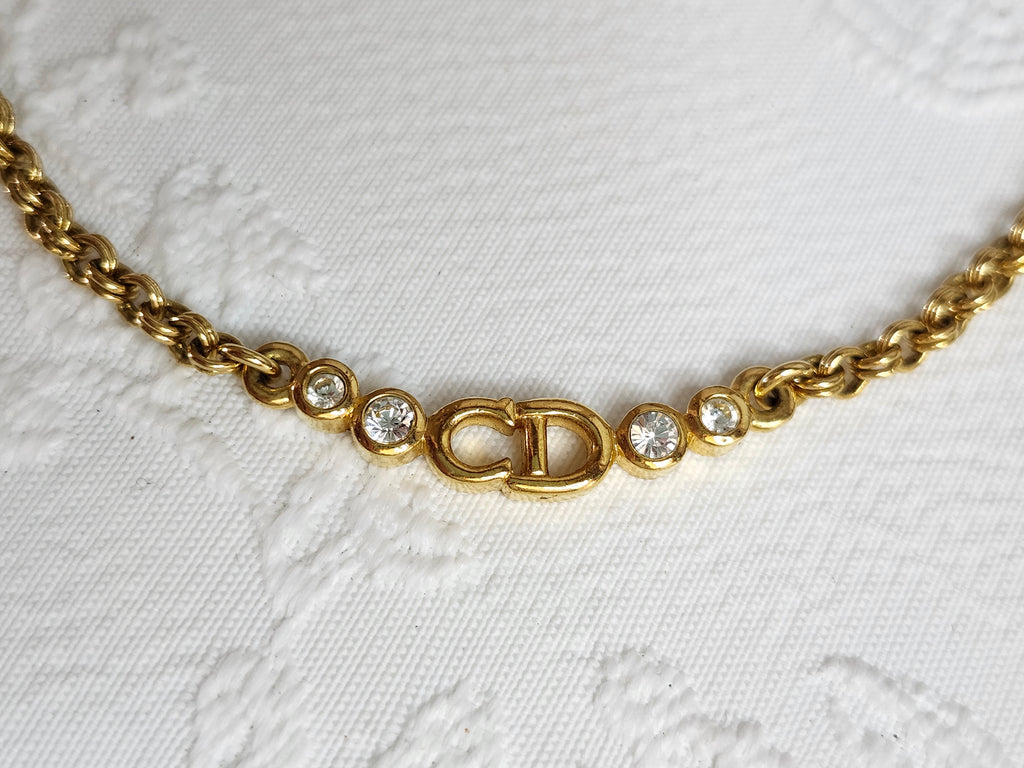 Christian Dior Crystal CD Logo Collar Necklace