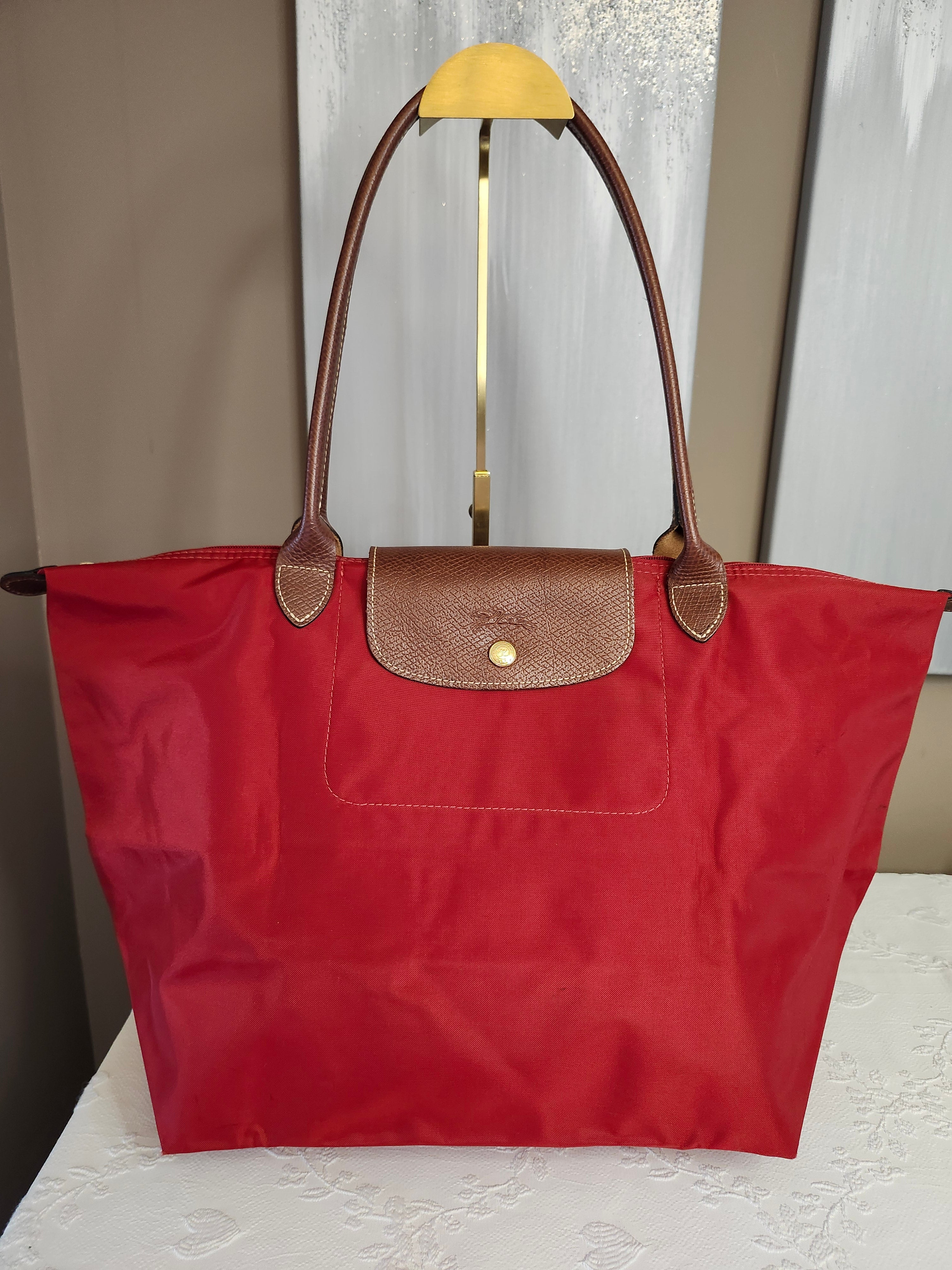 Longchamp Le Pliage "Shopping" Red Nylon and Leather Tote Bag