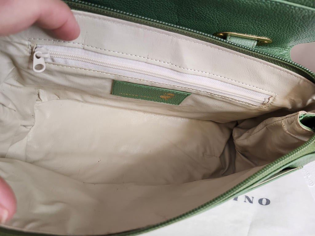 Hiroko Koshino Green Leather Handbag with Gold Hardware