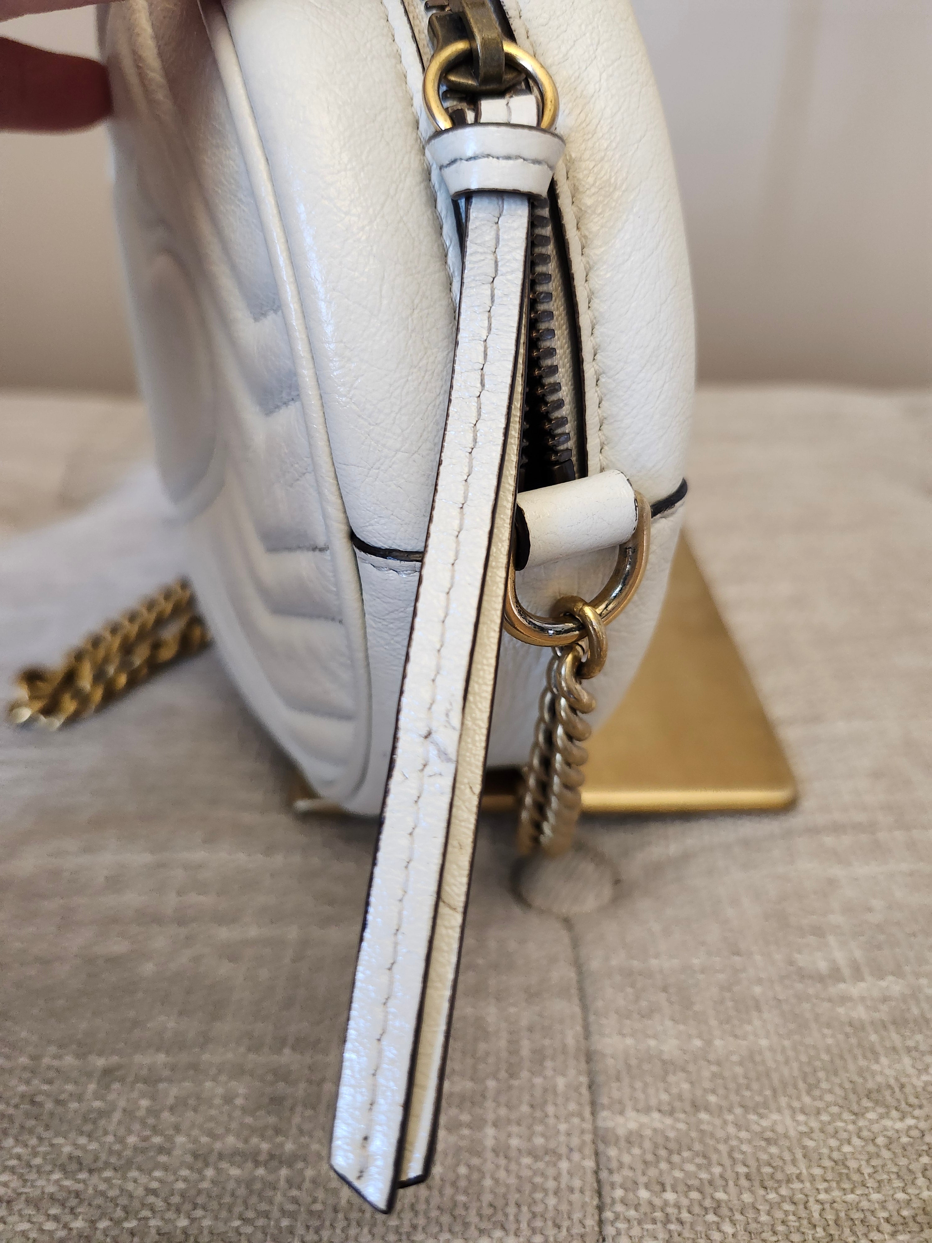 Gucci White GG Marmont Matelasse Leather Mini Round Shoulder Bag