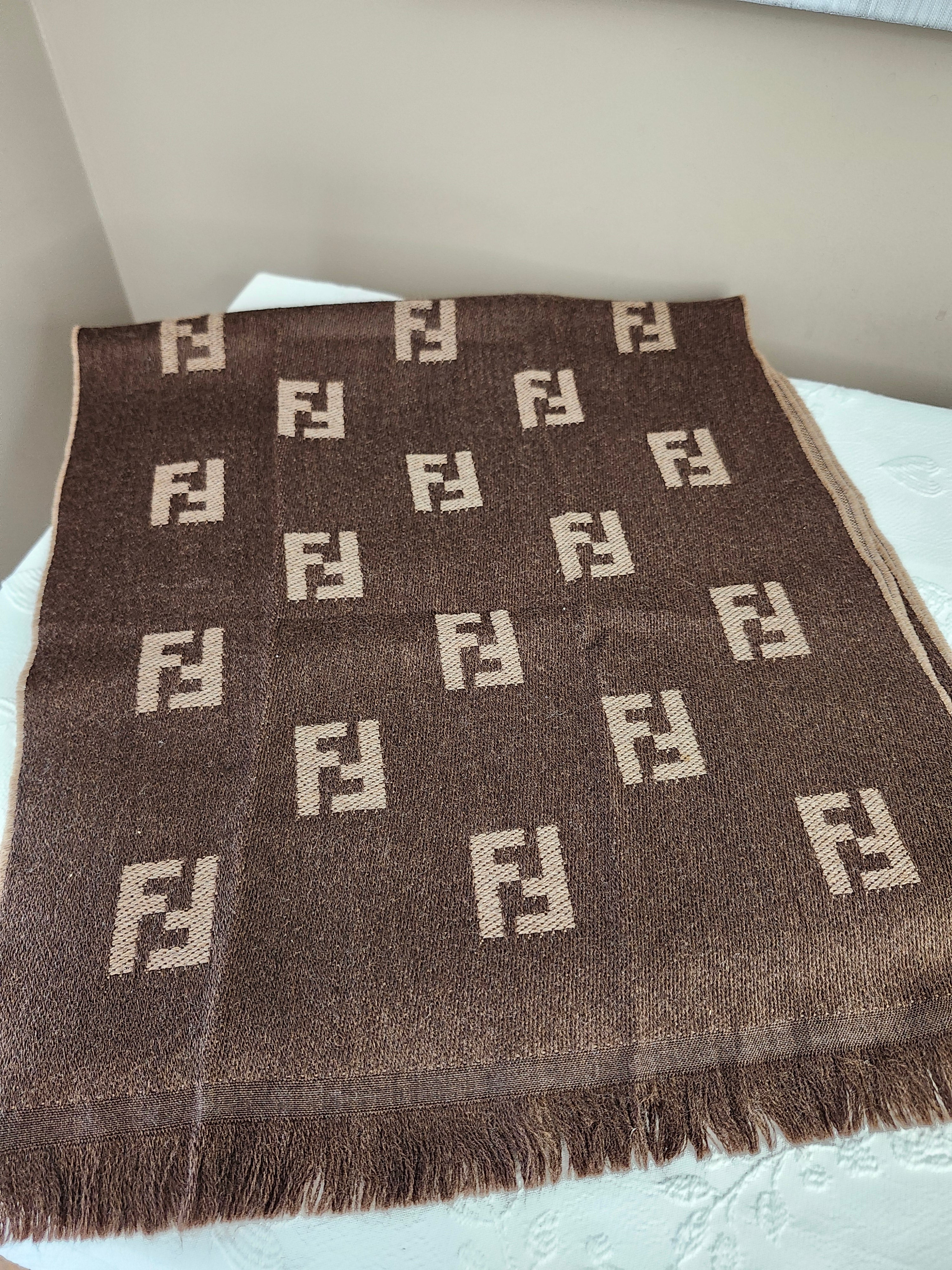 Fendi FF Zucca Brown and Tan Wool Scarf