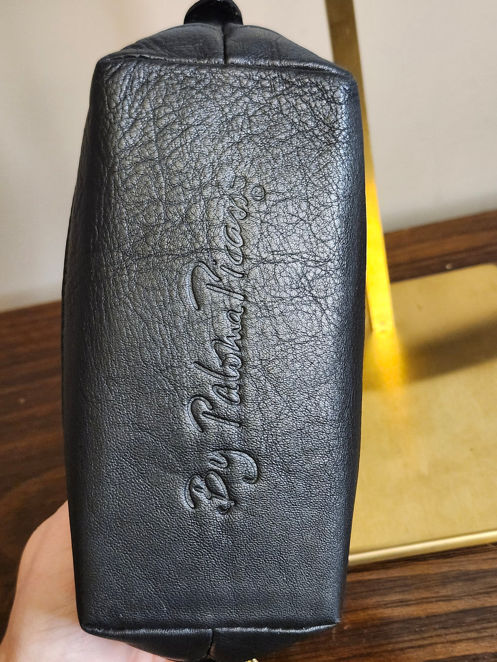 Paloma Picasso By Tiffany Clutch Cosmetic Black Leather Pouch with Gold X Accent