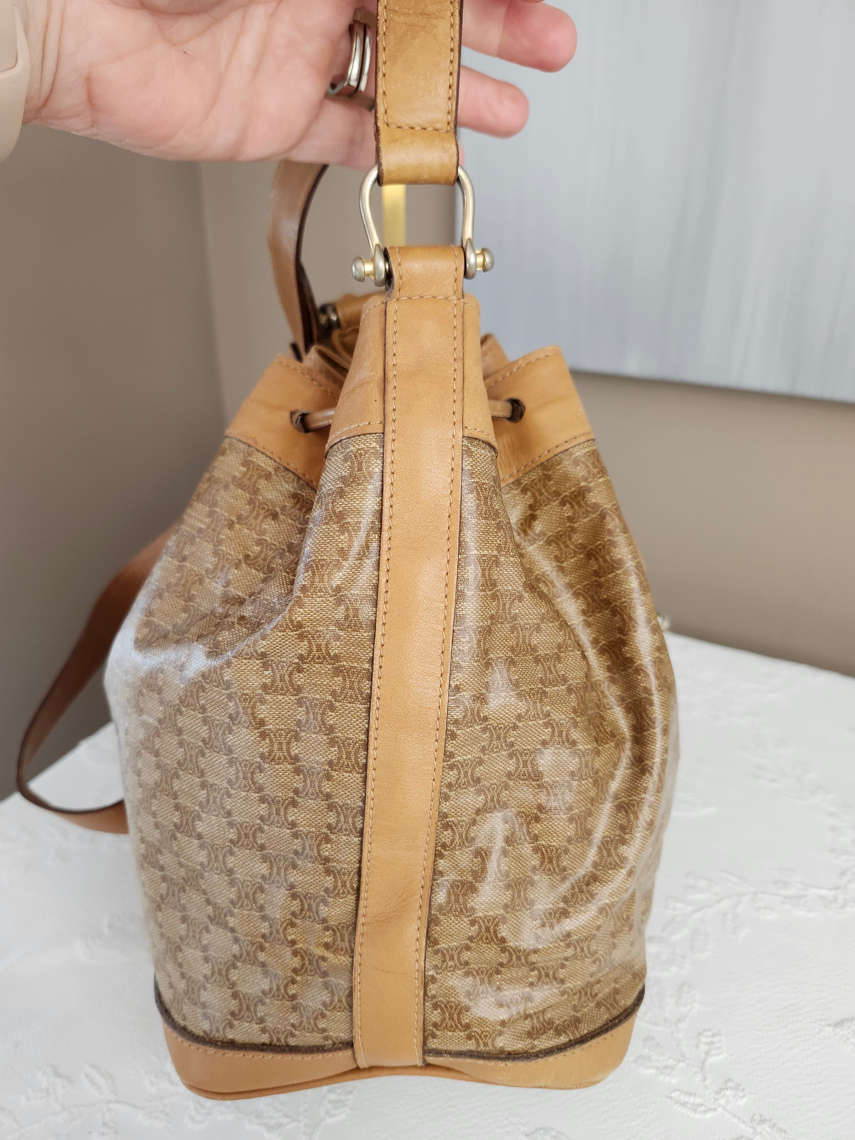 Celine Macadam Vintage Bucket Bag in Beige
