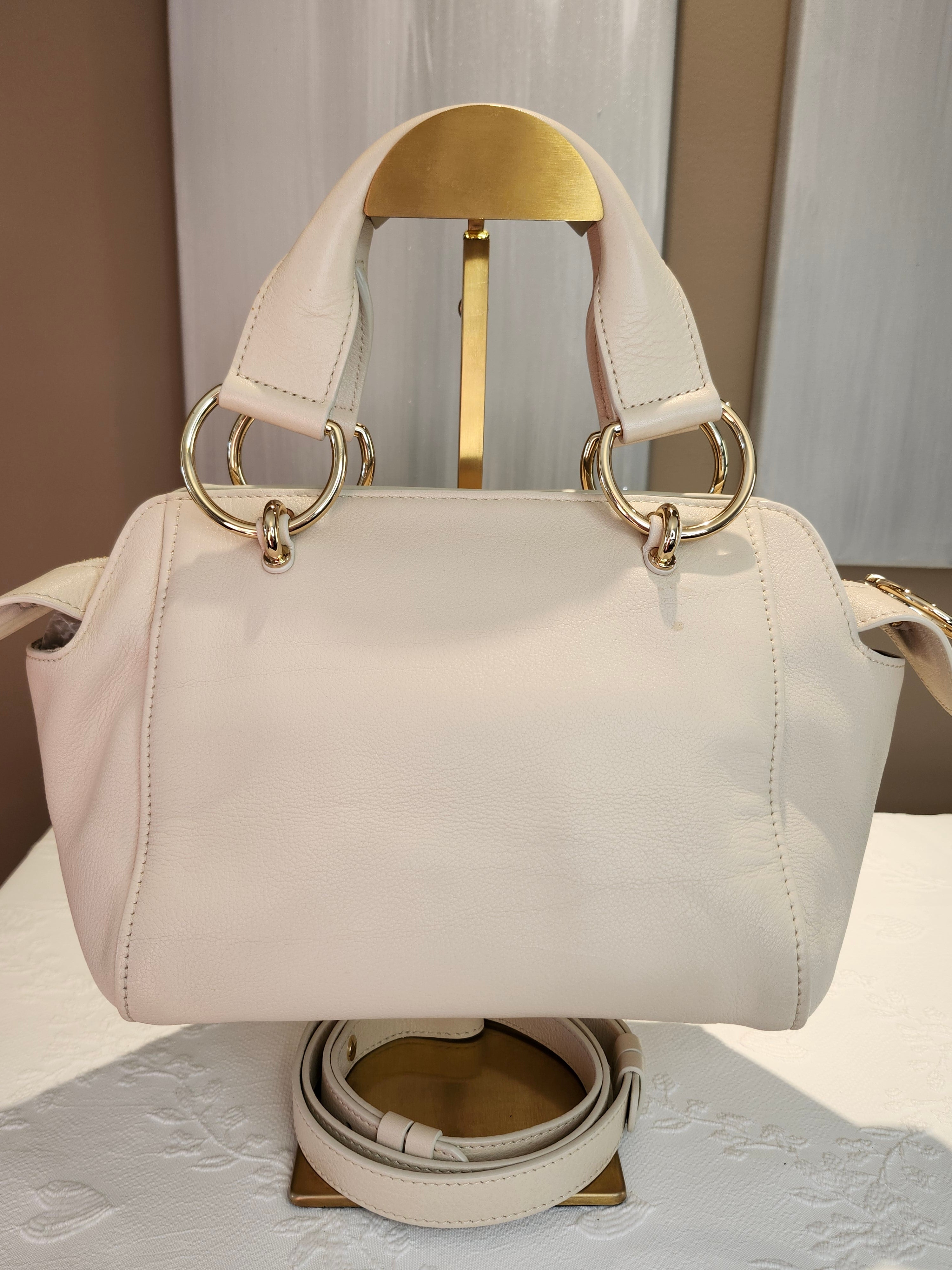 See by Chloé Paige Mini Leather 2-way Convertible Hand Bag in Cream