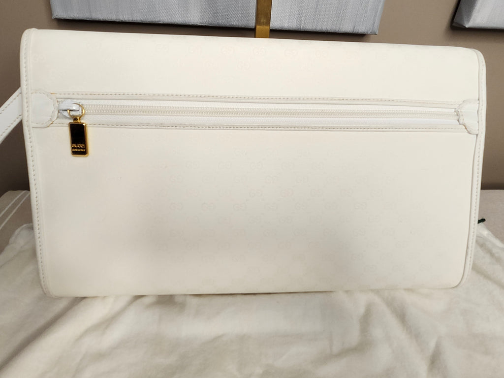 Gucci White Micro GG Leather 2 Way Women's (Clutch/Shoulder) Bag