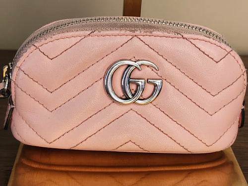 Gucci Calfskin Quilted Matelasse Marmont GG Marmont Key Pouch in Wild Rose