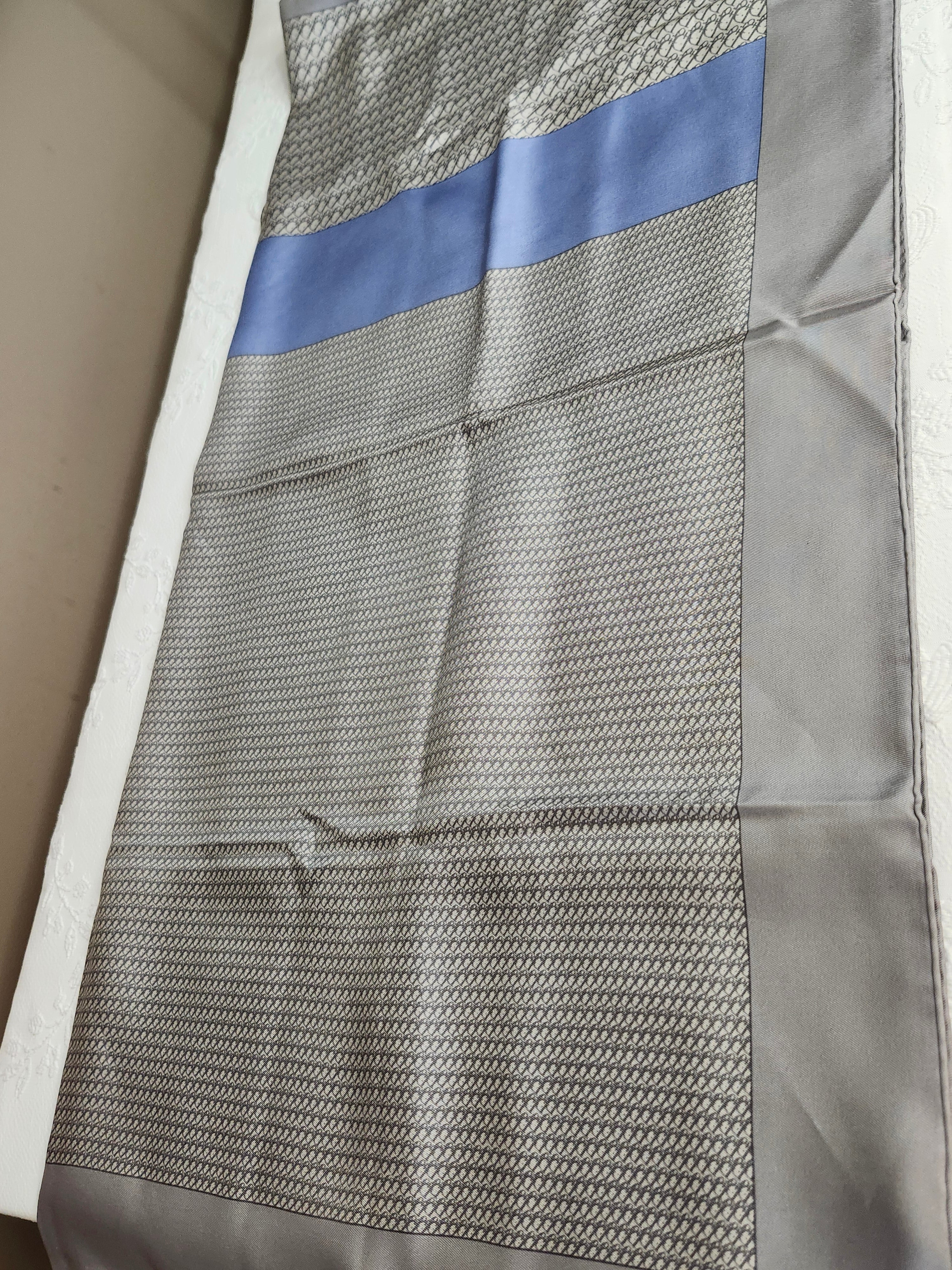 Christian Dior Trotter Geometric Silk Scarf in Blue, Grey, Coral and Grey