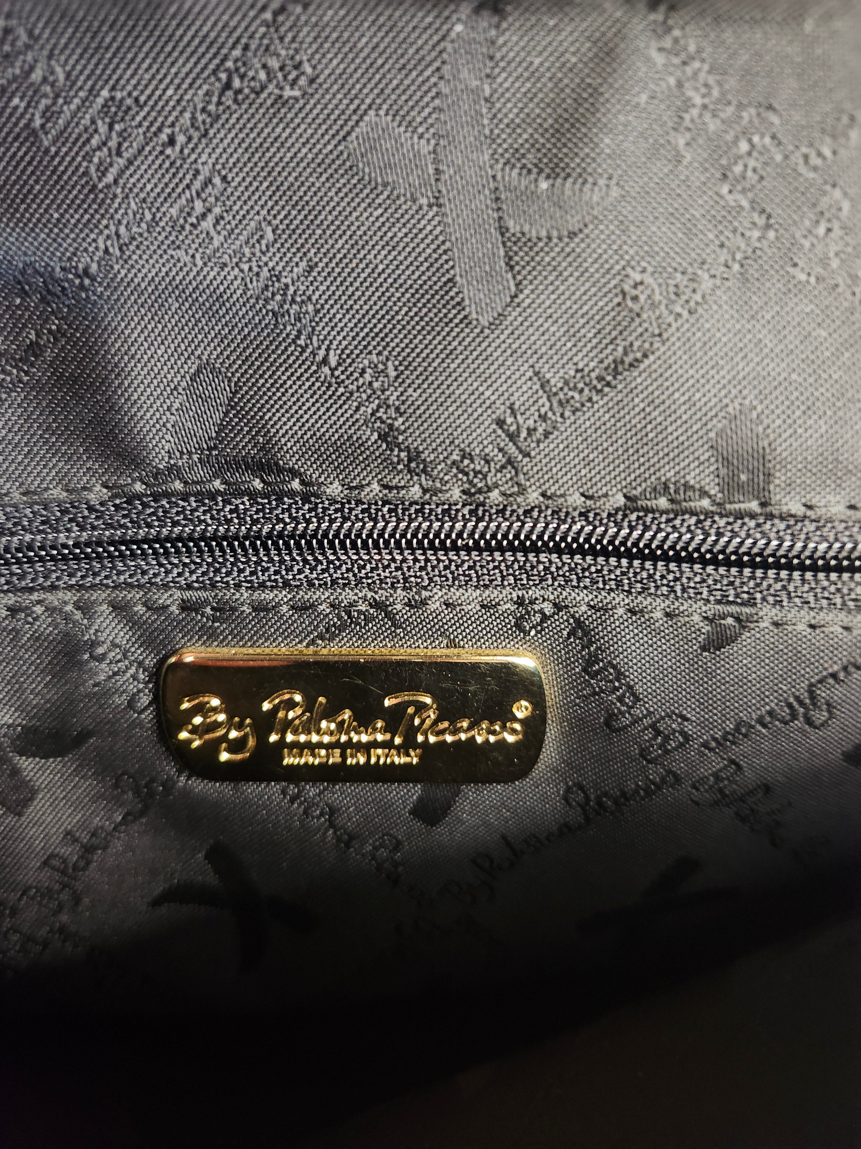 Paloma Picasso By Tiffany Black Leather 2 Way Hand Shoulder Bag with Gold Accent
