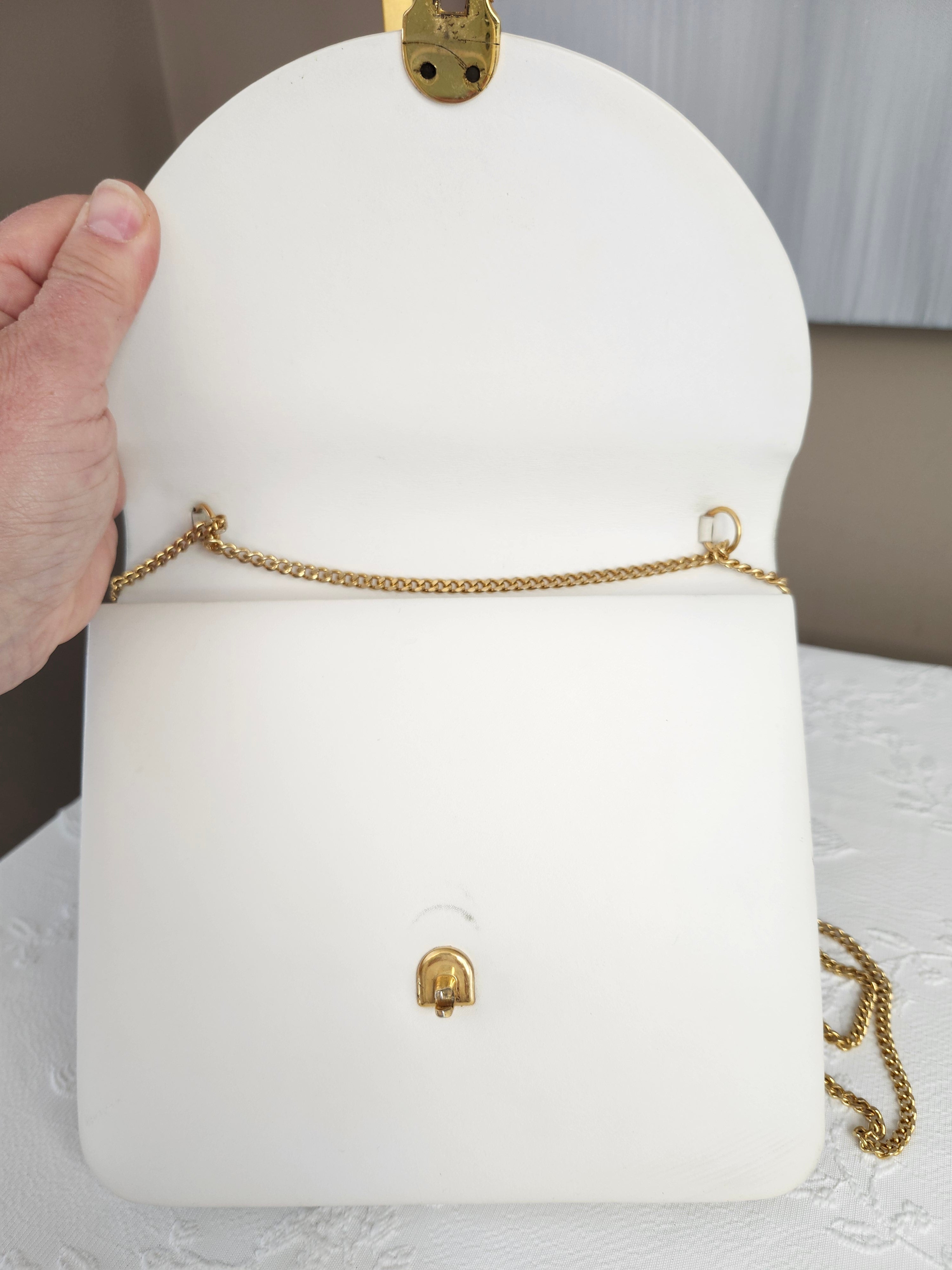 Christian Dior Calfskin White Leather Crossbody Chain Bag with Gold CD Clasp