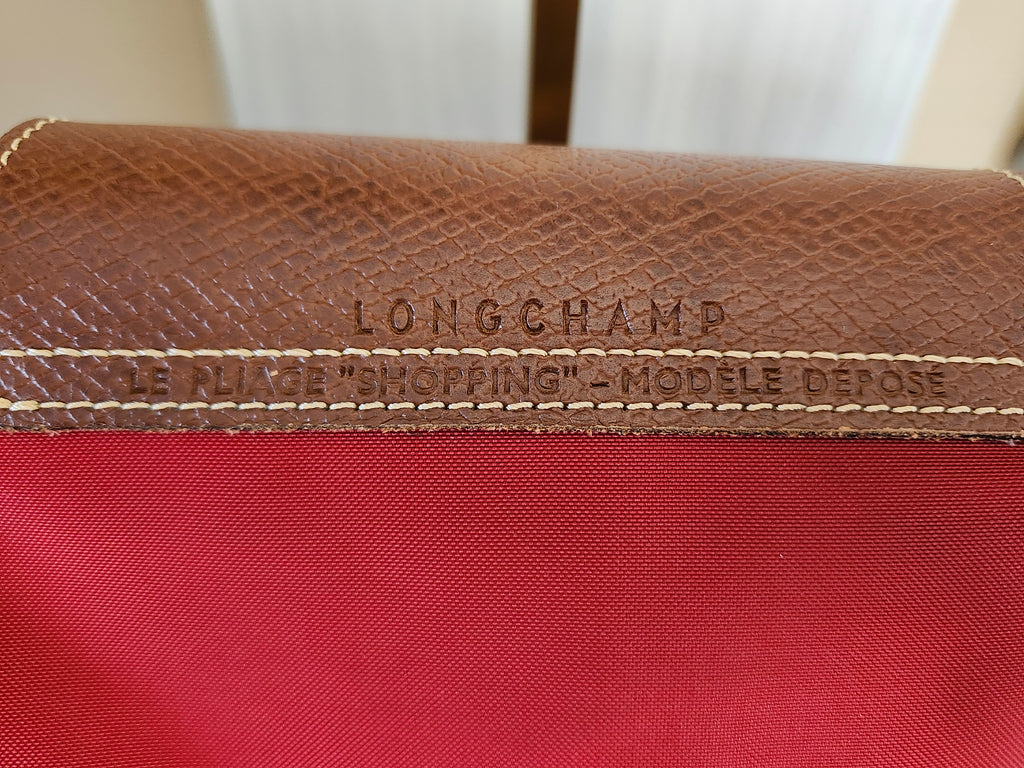 Longchamp Le Pliage "Shopping" Red Nylon and Leather Tote Bag