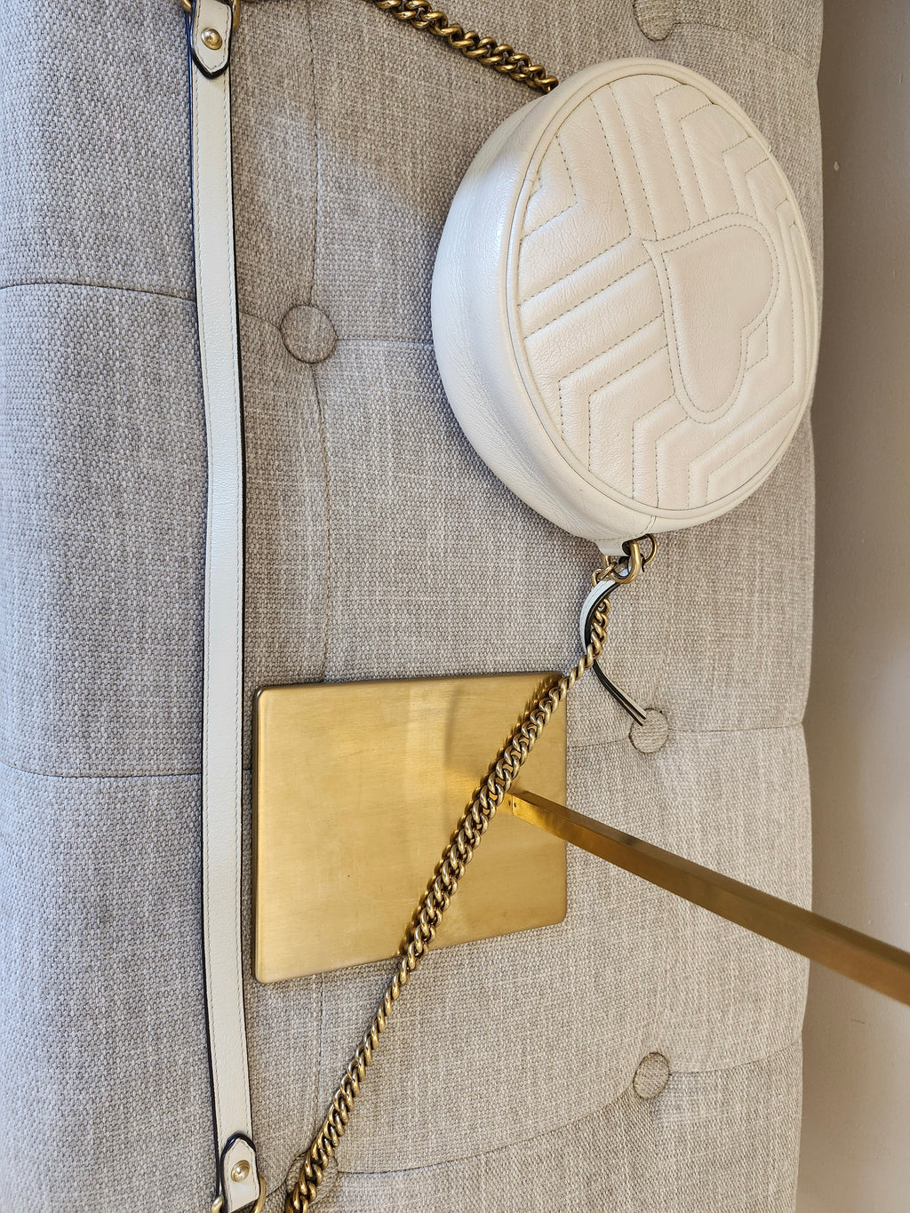 Gucci White GG Marmont Matelasse Leather Mini Round Shoulder Bag