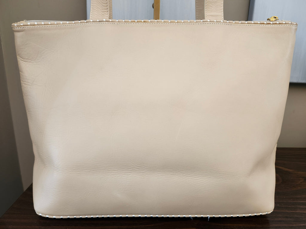 Valentino Garavani Calfskin Leather Tote in Beige