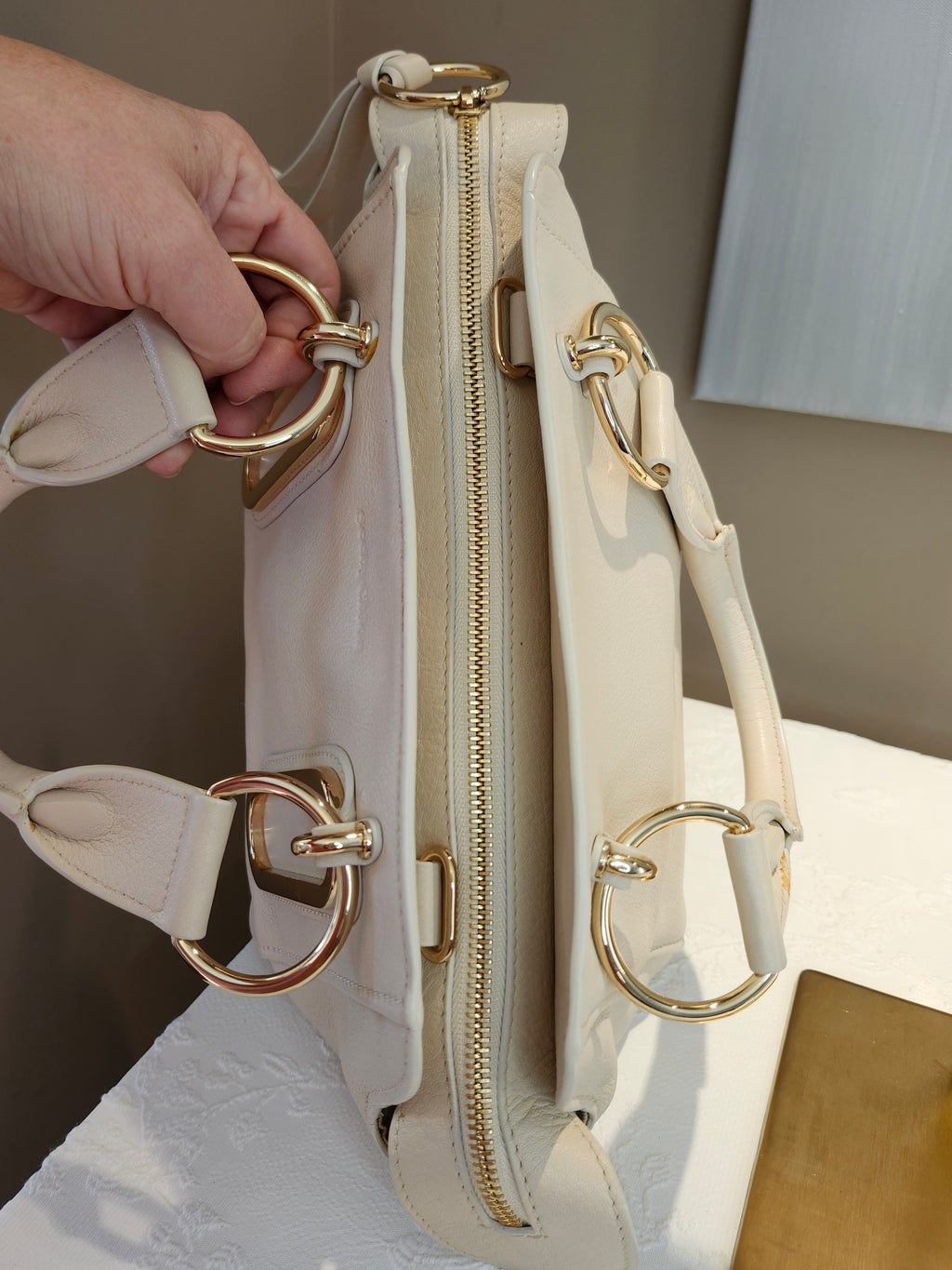 See by Chloé Paige Mini Leather 2-way Convertible Hand Bag in Cream