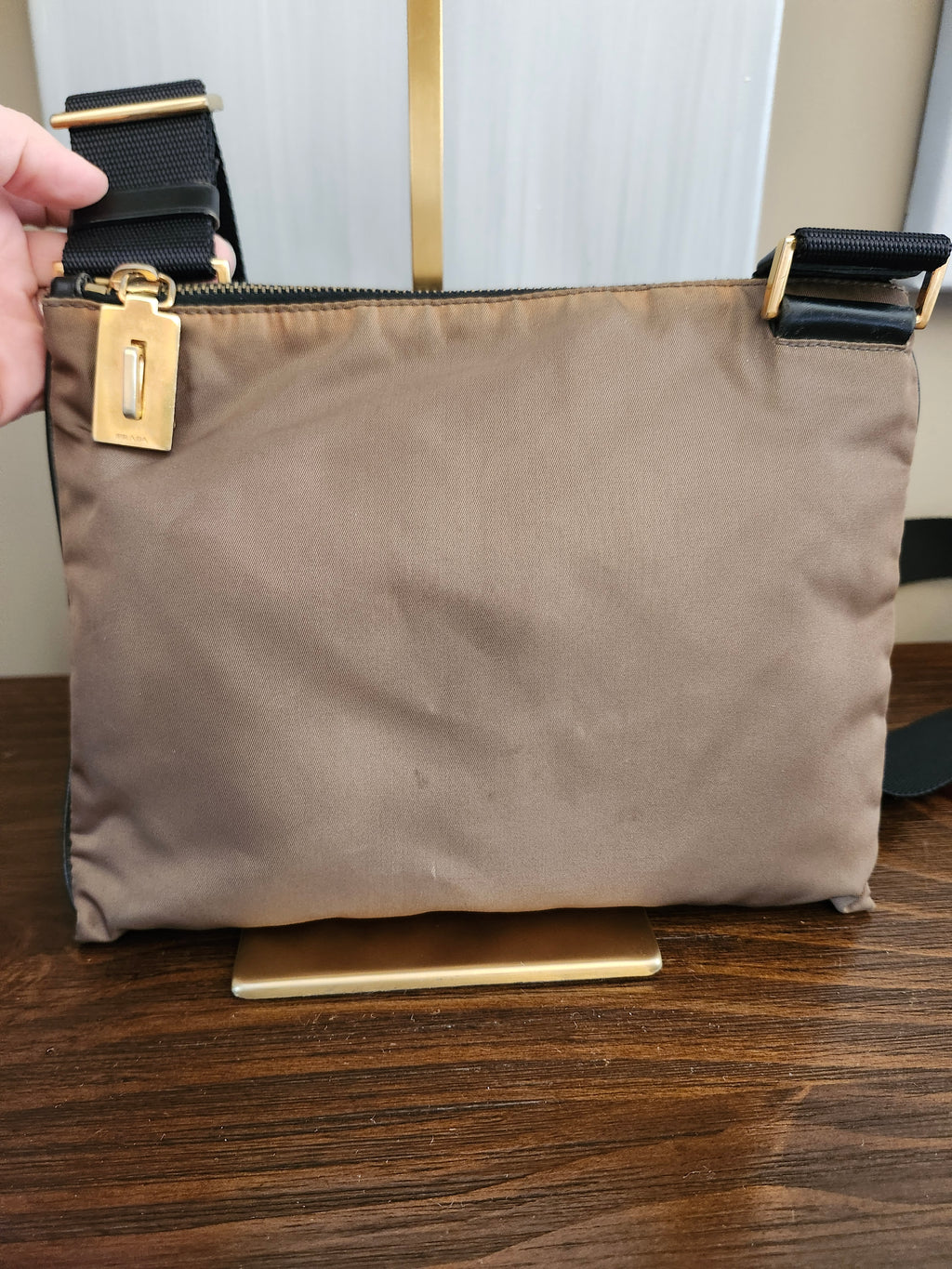 Prada Tessuto Brown Nylon Triangle Logo Shoulder Bag
