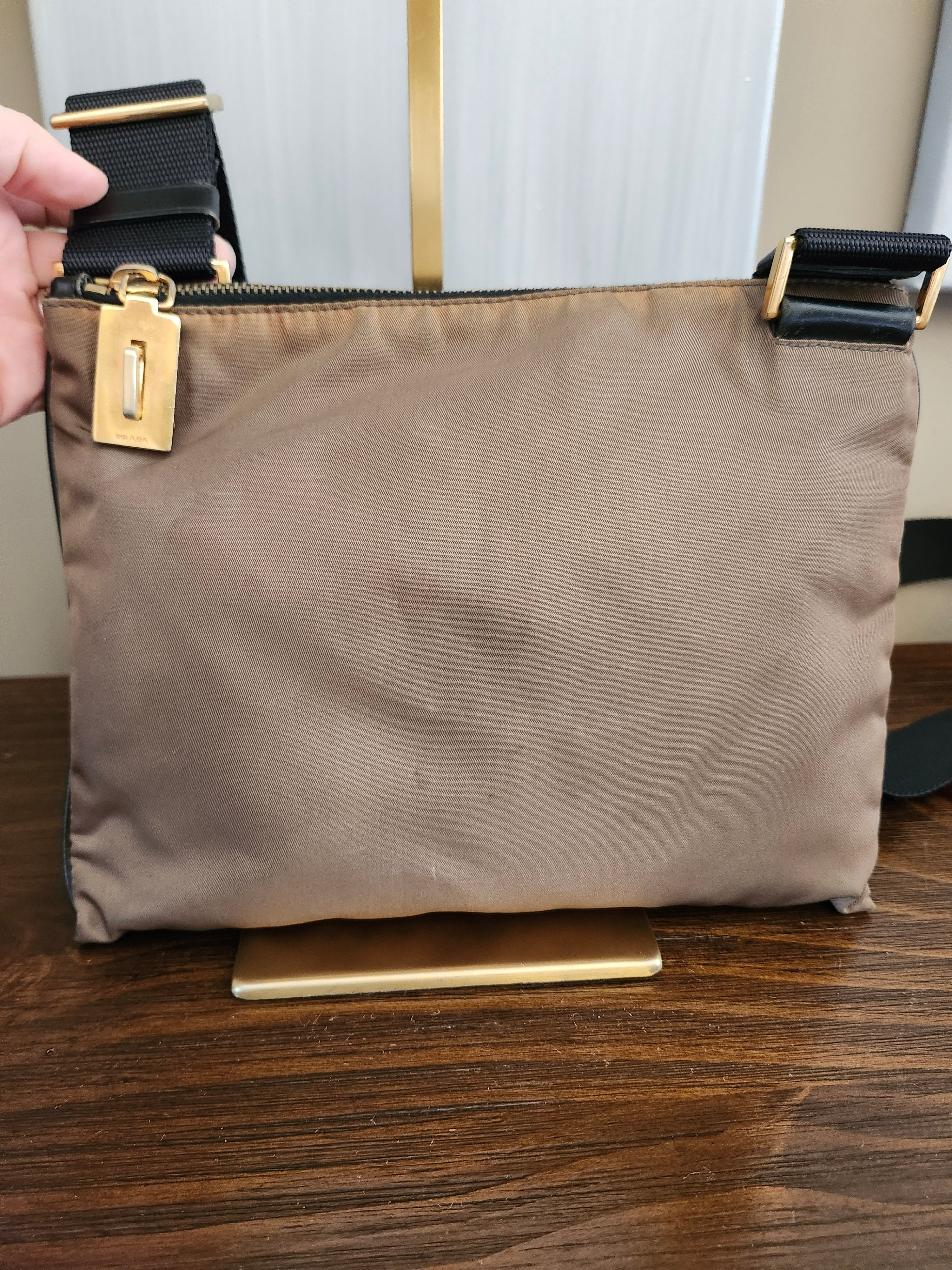 Prada Tessuto Brown Nylon Triangle Logo Shoulder Bag