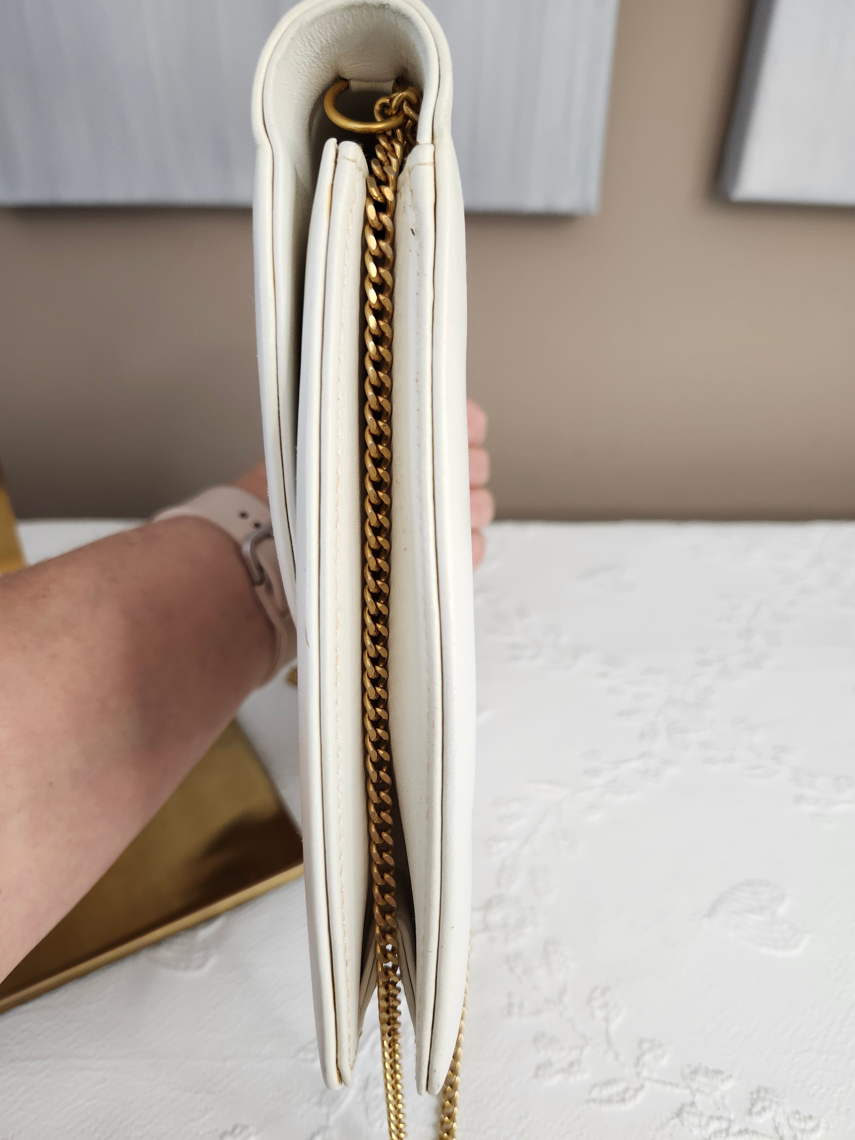 Christian Dior Calfskin White Leather Crossbody Chain Bag with Gold CD Clasp