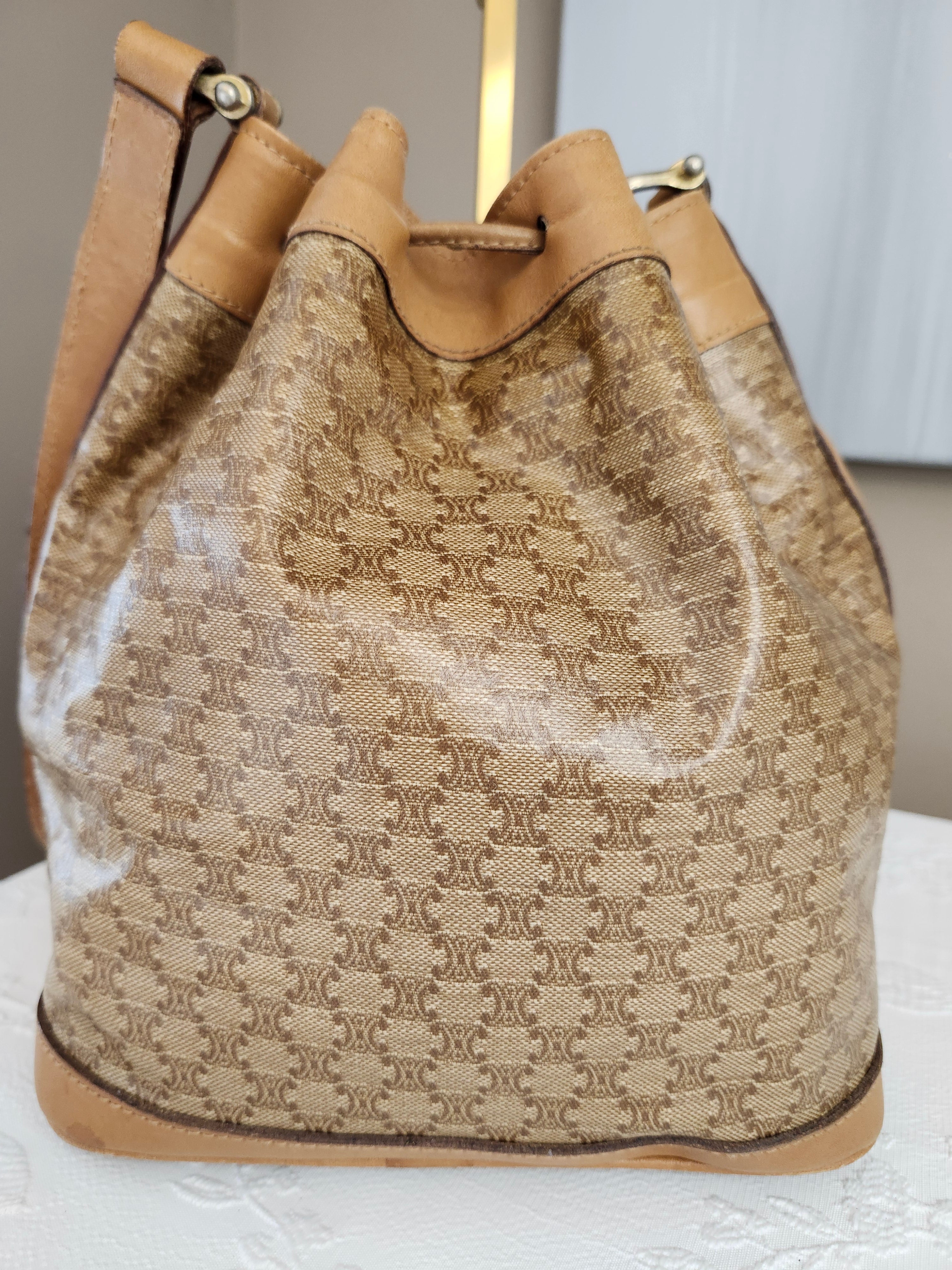 Celine Macadam Vintage Bucket Bag in Beige