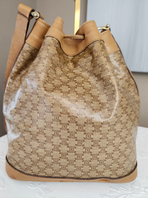 Celine Macadam Vintage Bucket Bag in Beige