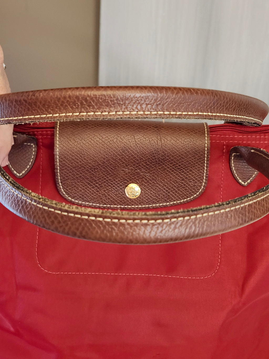 Longchamp Le Pliage "Shopping" Red Nylon and Leather Tote Bag