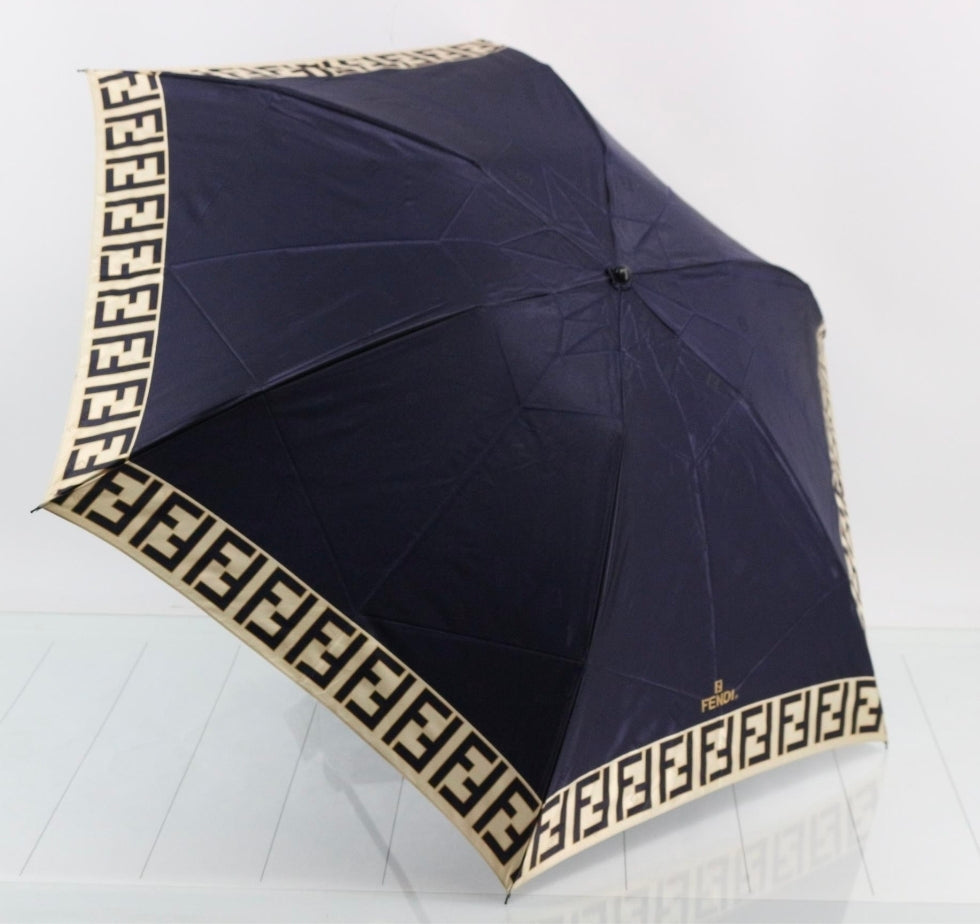 Fendi Zucca FF Print Folding Umbrella in Blue and Tan
