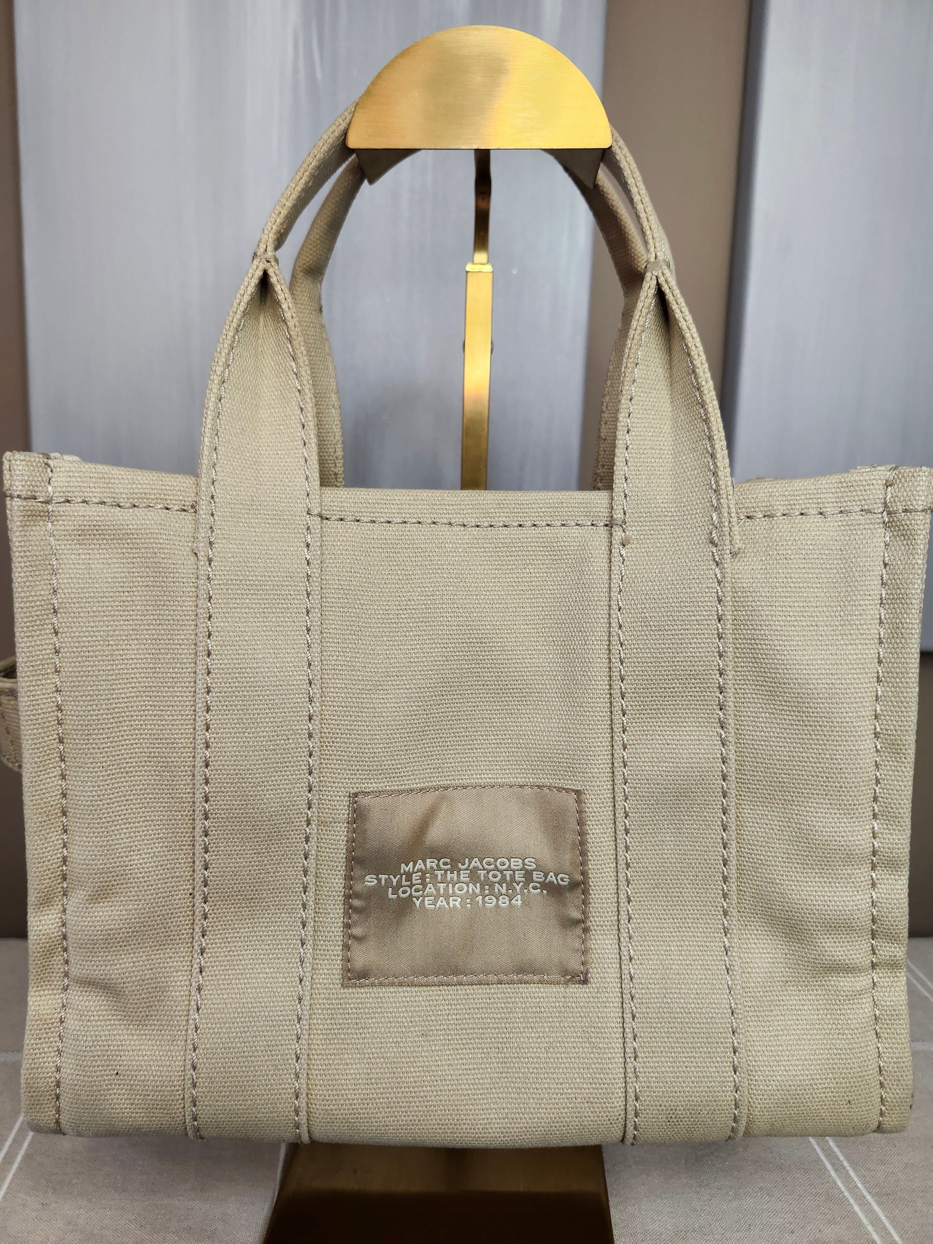 Marc Jacob's The Tote Bag Canvas Tote in Beige Canvas with Black Strap