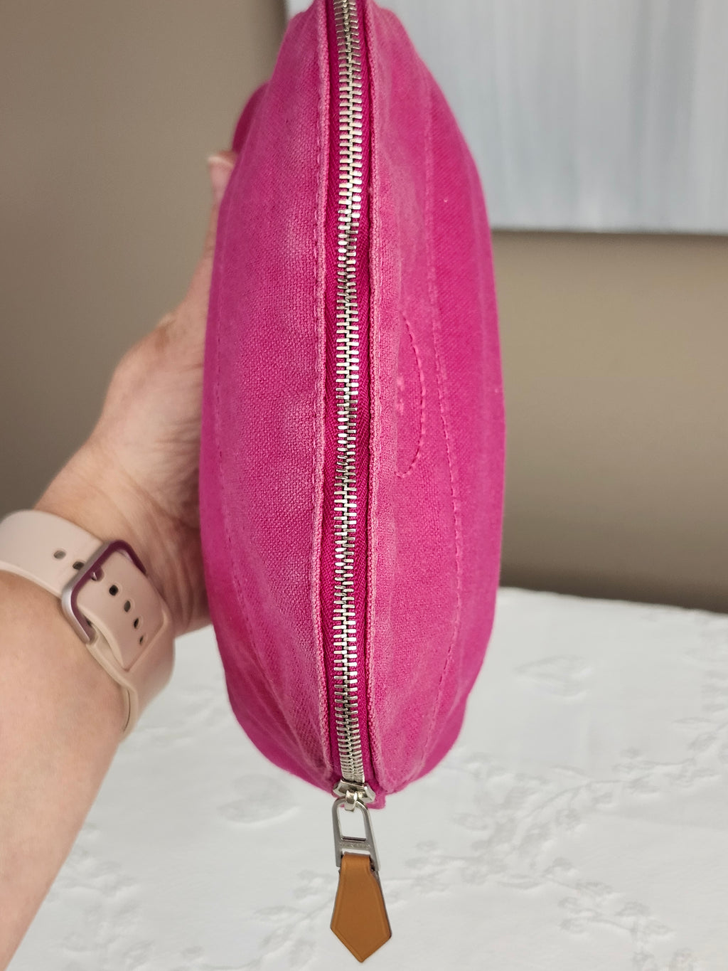 Hermès Toile Mini Bolide Trousse de Voyage Travel Cosmetic Bag in Pink