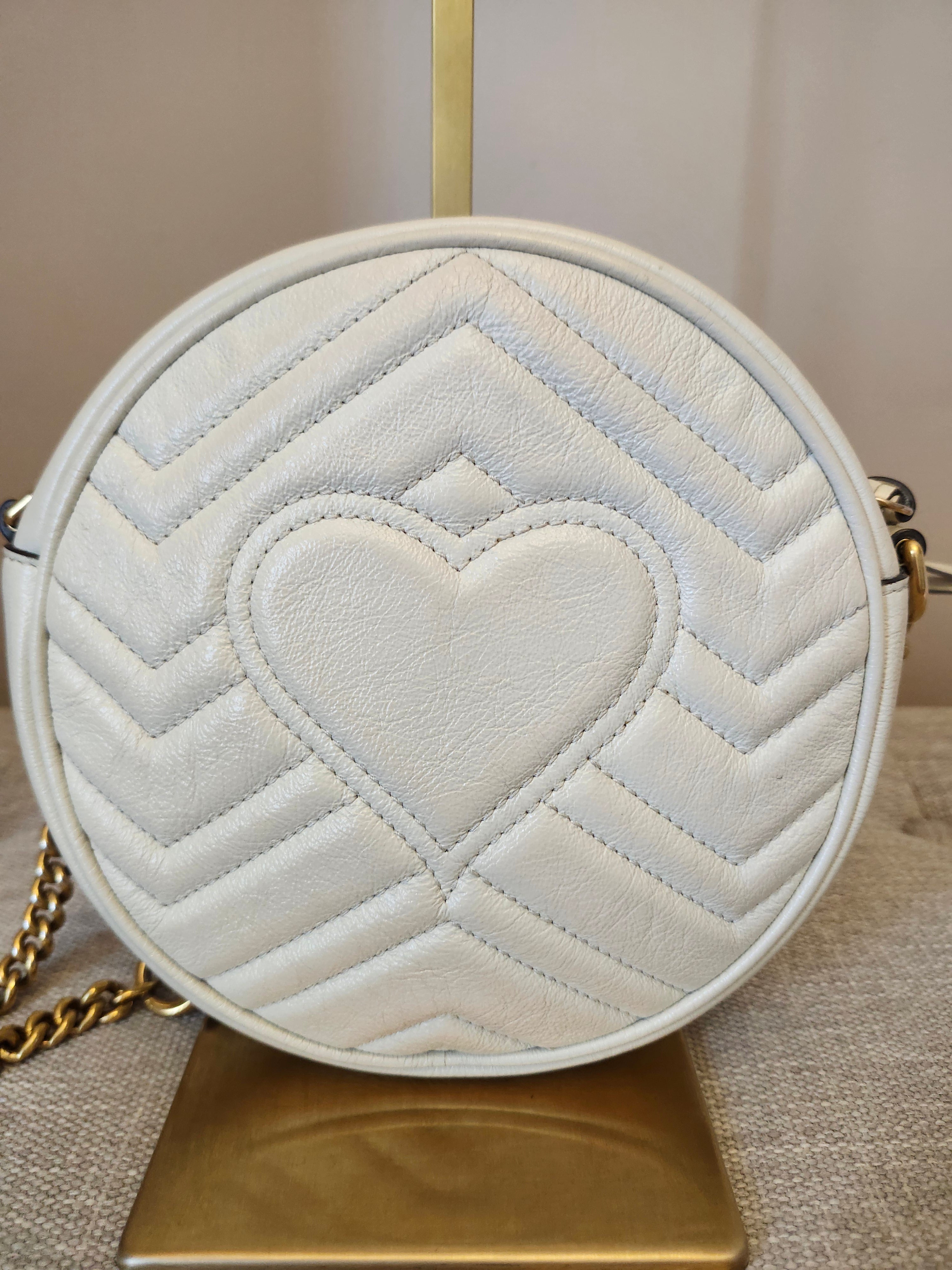 Gucci White GG Marmont Matelasse Leather Mini Round Shoulder Bag